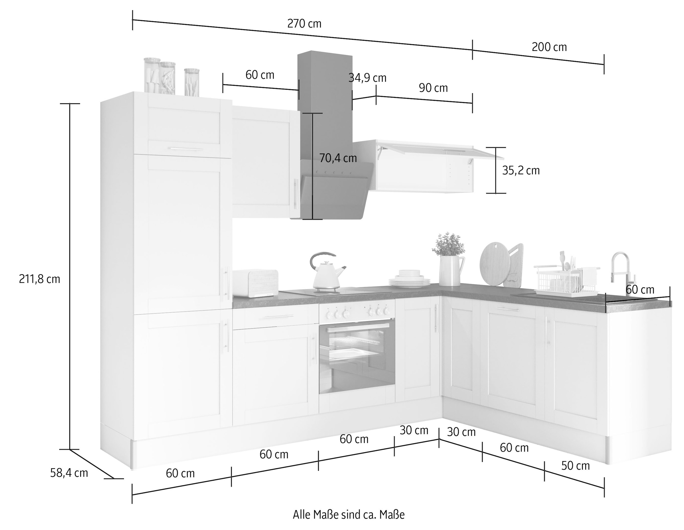 OPTIFIT Küche »Ahus«, 200 x 270 cm breit, wahlweise mit E-Geräten, Soft  Close Funktion auf Rechnung bestellen