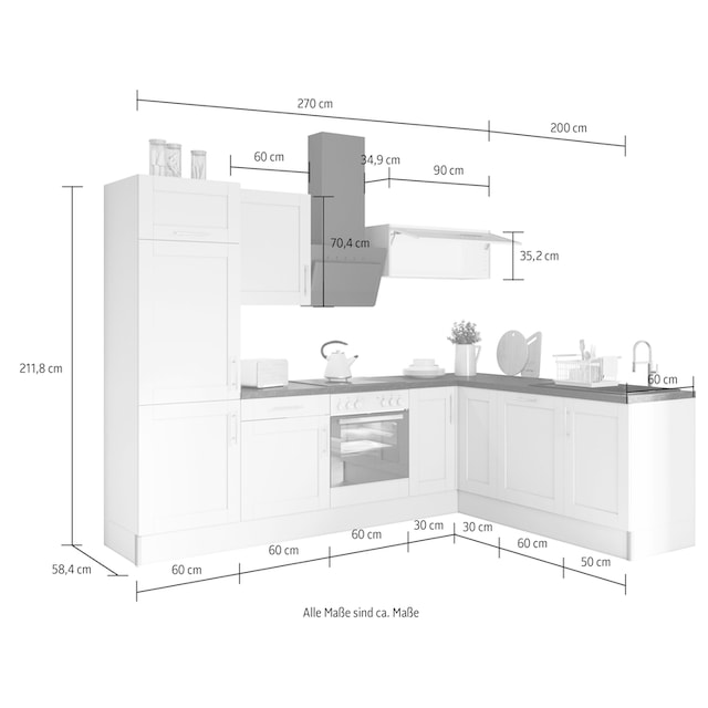 OPTIFIT Küche »Ahus«, 200 x 270 cm breit, wahlweise mit E-Geräten, Soft  Close Funktion auf Rechnung bestellen
