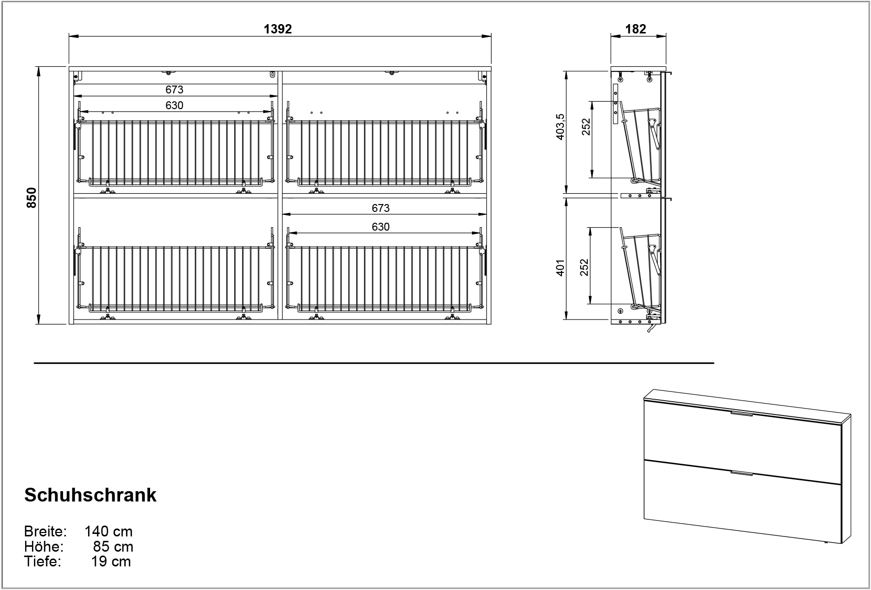 GERMANIA Garderoben-Set »Valega«, (2 St.), inkl. Schuhschrank mit Glasfronten und Spiegel
