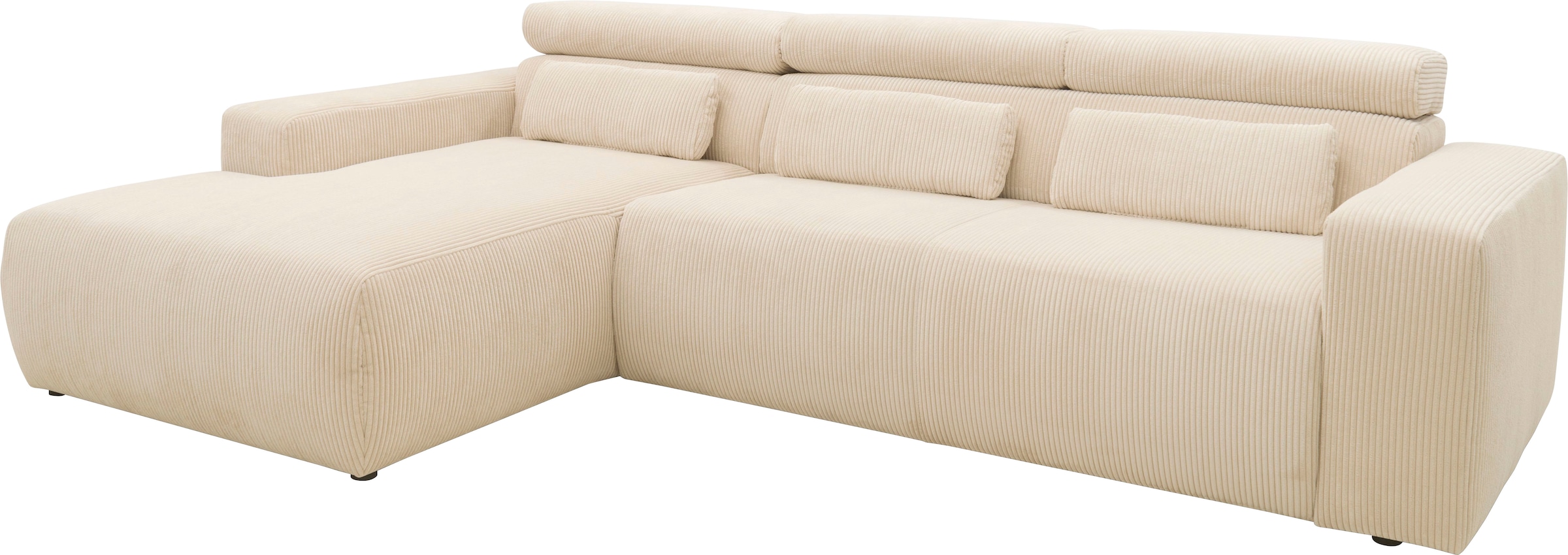 DOMO collection Ecksofa »Brandon B/T: 289/177 cm, belastbar bis 140kg/ Sitz, L-Form«, mit Sitztiefenverstellung, Cord, creme