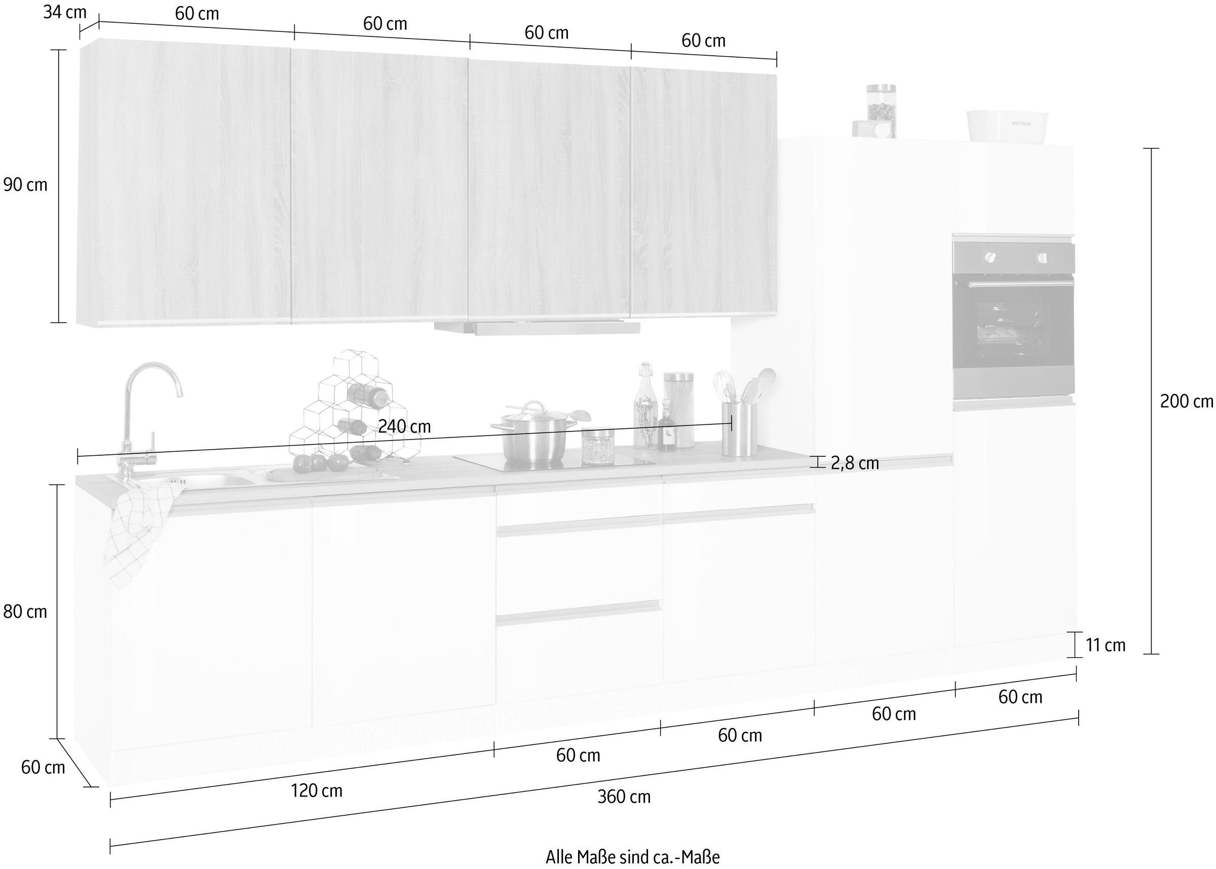 KOCHSTATION Küchenzeile »KS-Ohio«, mit E-Geräten, Breite 360 cm