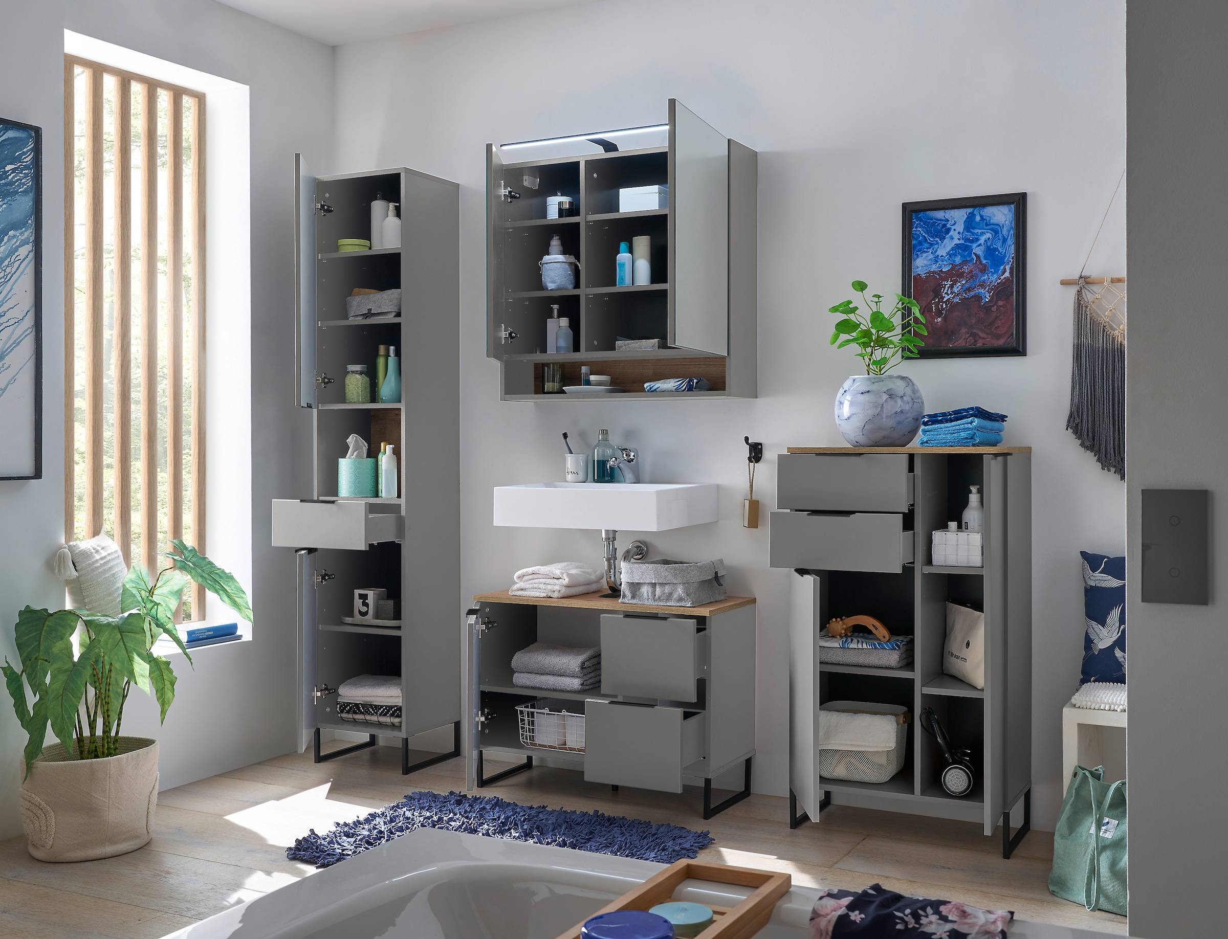 BASIC by Balculina Waschbeckenunterschrank »Denver Waschbeckenunterschrank, Badezimmerschrank BxHxT 80x60x35«, (1 St.), Breite 80 cm, Tür L/R montierbar, Softclose