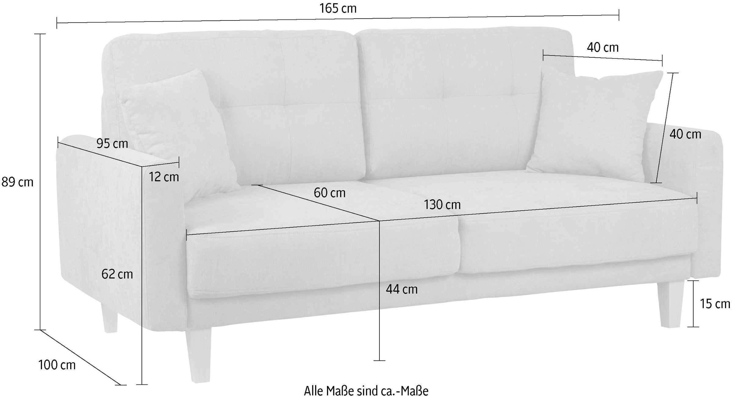 Home affaire 2-Sitzer »TRIPLO mit Wellenunterfederung, Maße B/T/H: 165/100/89 cm«, Sofa mit Steppung im Rückenbereich, incl. Rückenkissen und Zierkissen