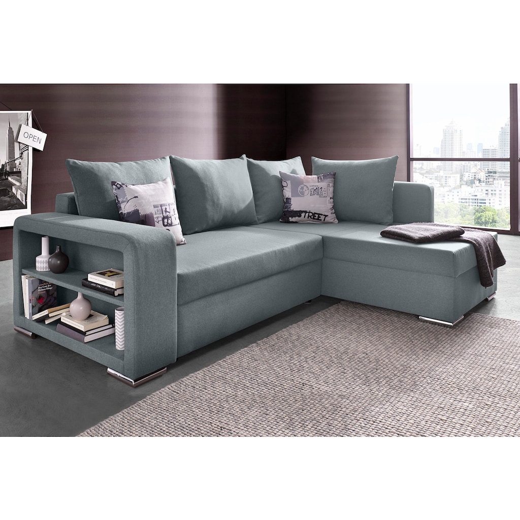 COLLECTION AB Ecksofa »John«, mit Bettfunktion, Bettkasten und Regalarmteil