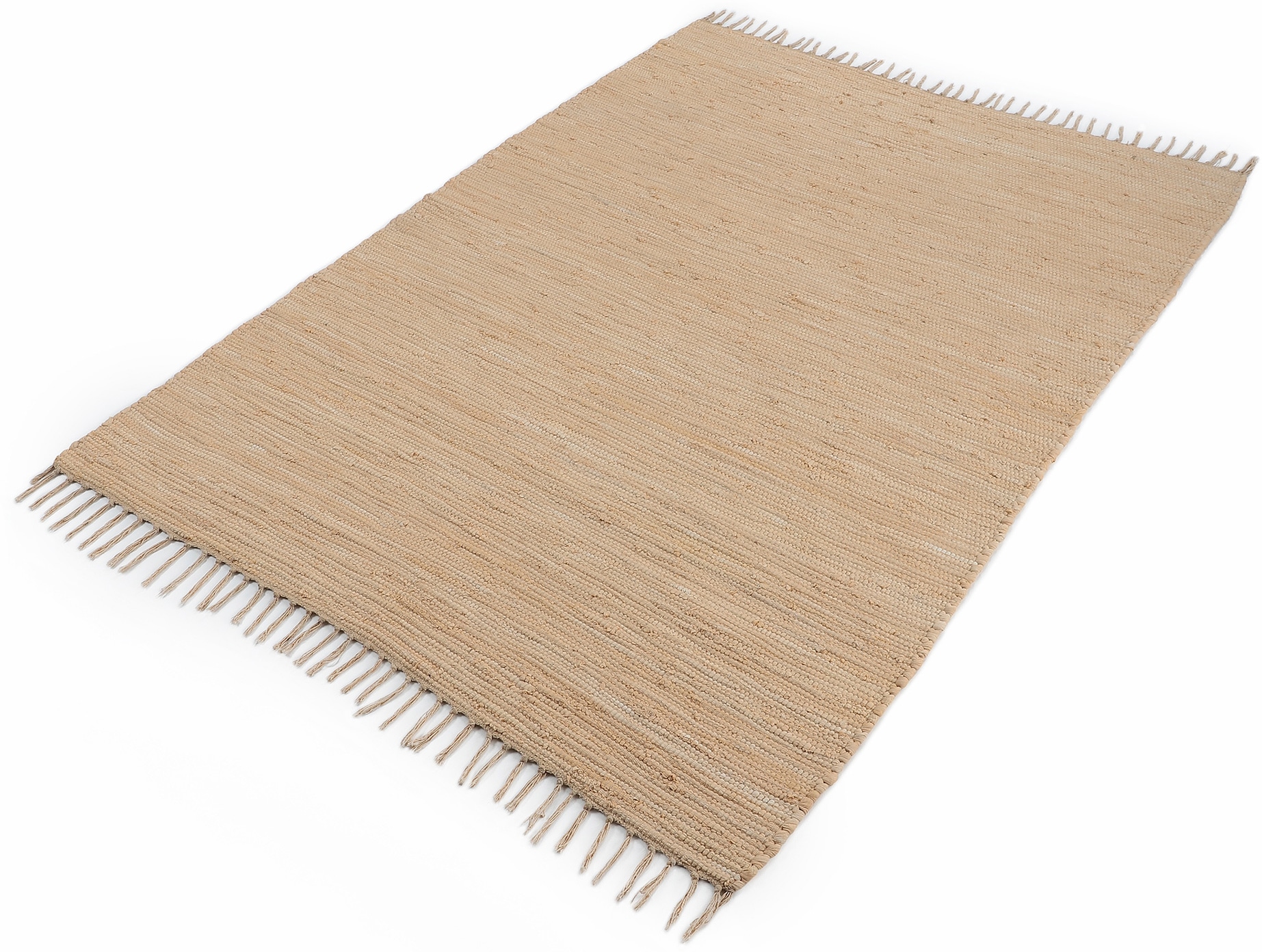 carpetfine Teppich »Kelim Chindi uni«, rechteckig, 5 mm Höhe, Wendeteppich, reine Baumwolle, handgewebt, Uni-Farben, mit Fransen