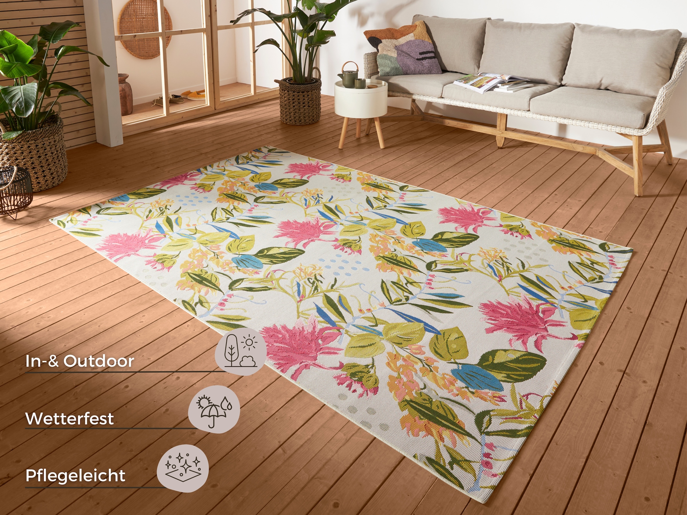 HANSE Home Outdoorteppich »Flowers and Leaves«, rechteckig, 3 mm Höhe, In-& günstig online kaufen