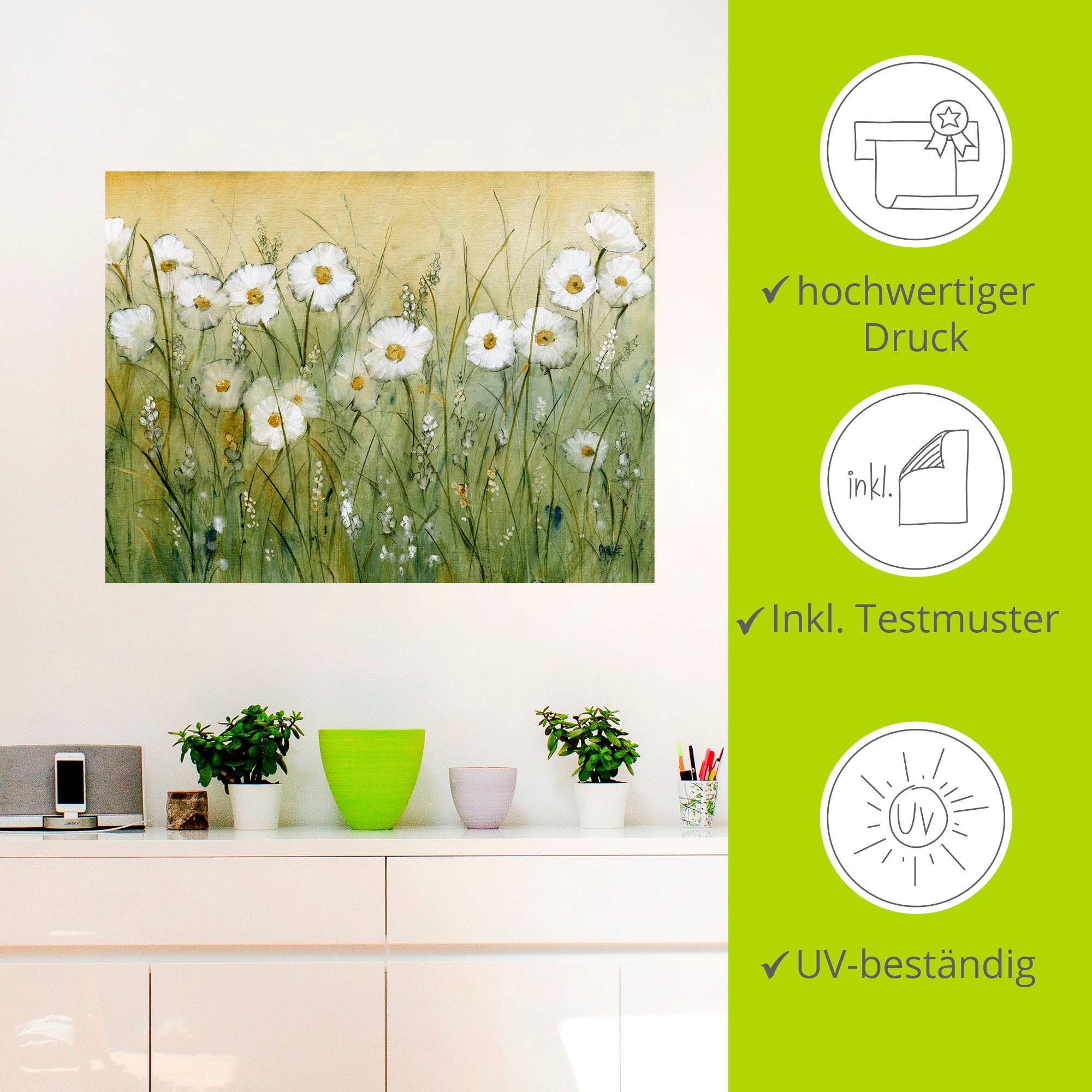 Artland Wandbild »Gänseblümchenfrühling II«, Blumen, (1 St.), als Alubild, Outdoorbild, Leinwandbild, Poster, Wandaufkleber