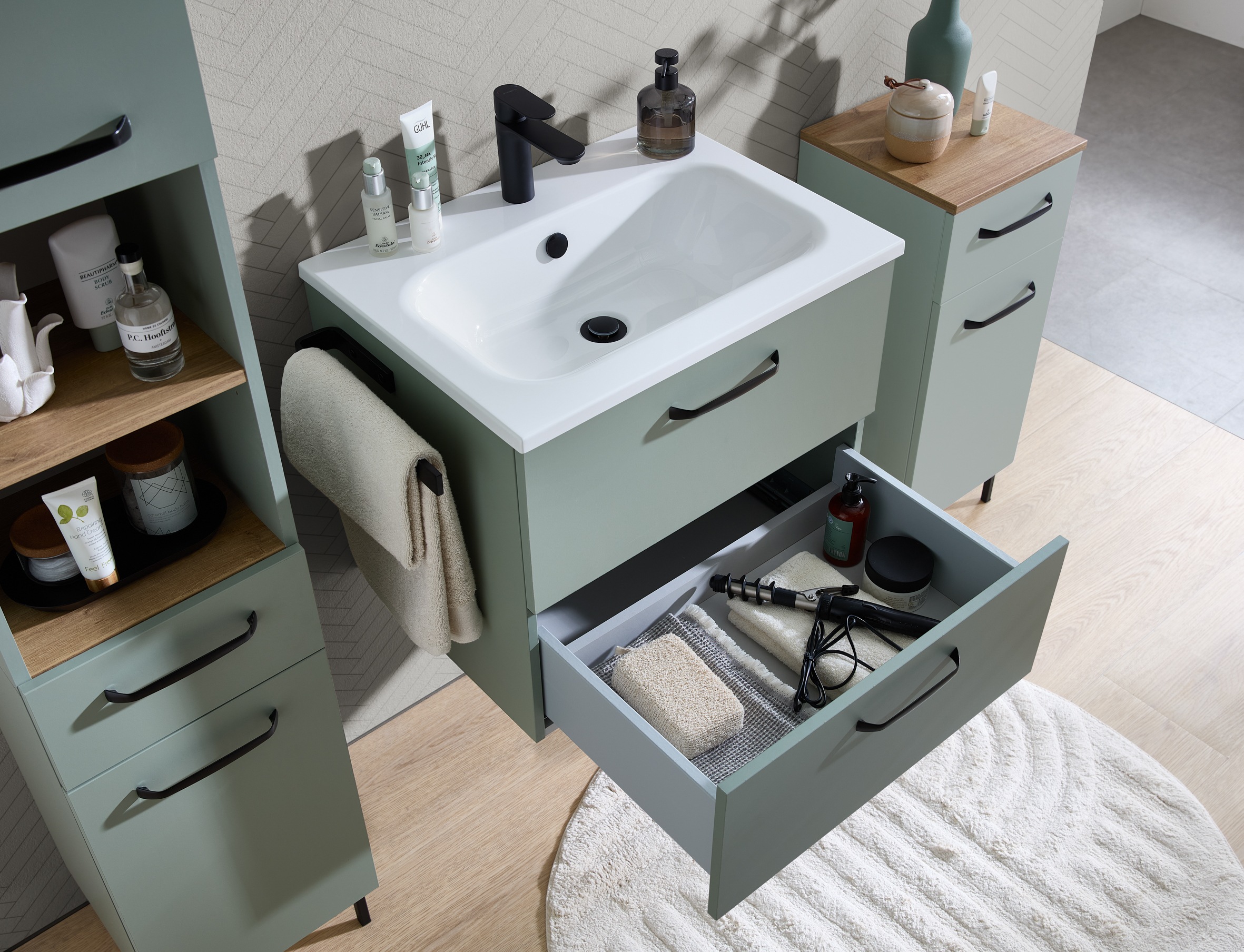 Saphir Badmöbel-Set »Quickset 500,Waschtischunterschrank mit Waschtisch und Spiegelschrank« 3 Stk. tlg.