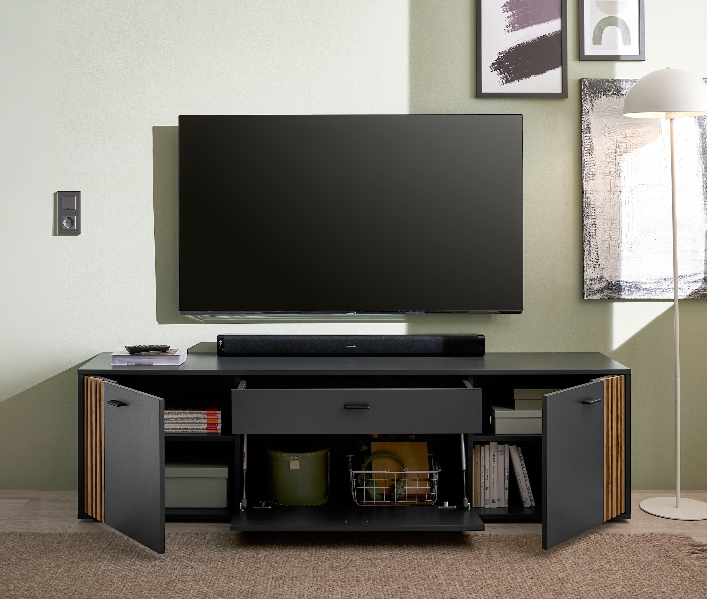 HBZ Lowboard »Dublin TV-Schrank, BxHxT 180x50x38cm«, (1 St.), Breite 180cm, Softclose, Metallgriffe