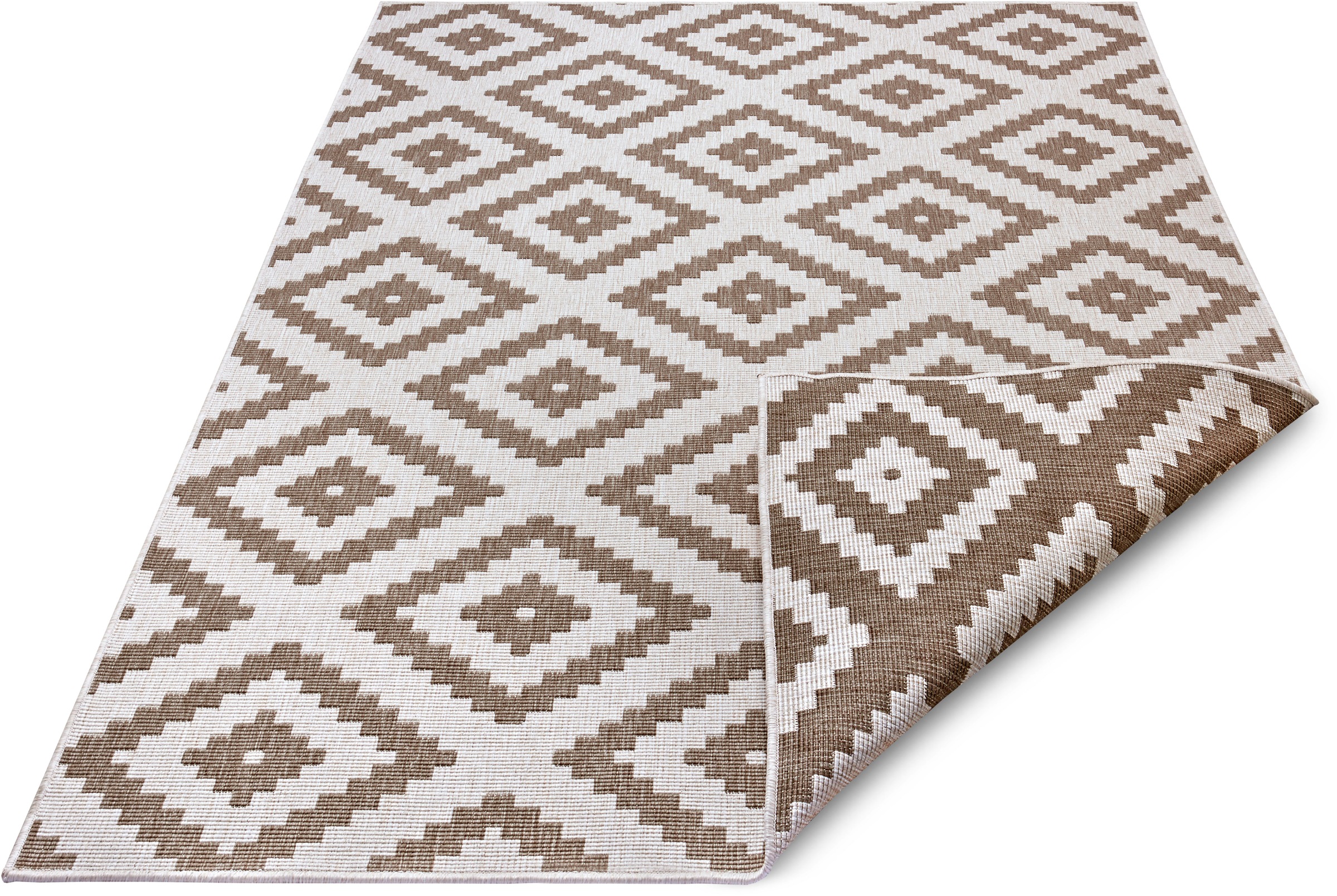 NORTHRUGS Teppich »Malta Wendeteppich«, rechteckig, 5 mm Höhe, In-& Outdoor, Wetterfest, Balkon, Terrasse, Raute, Läufer, Wohnzimmer