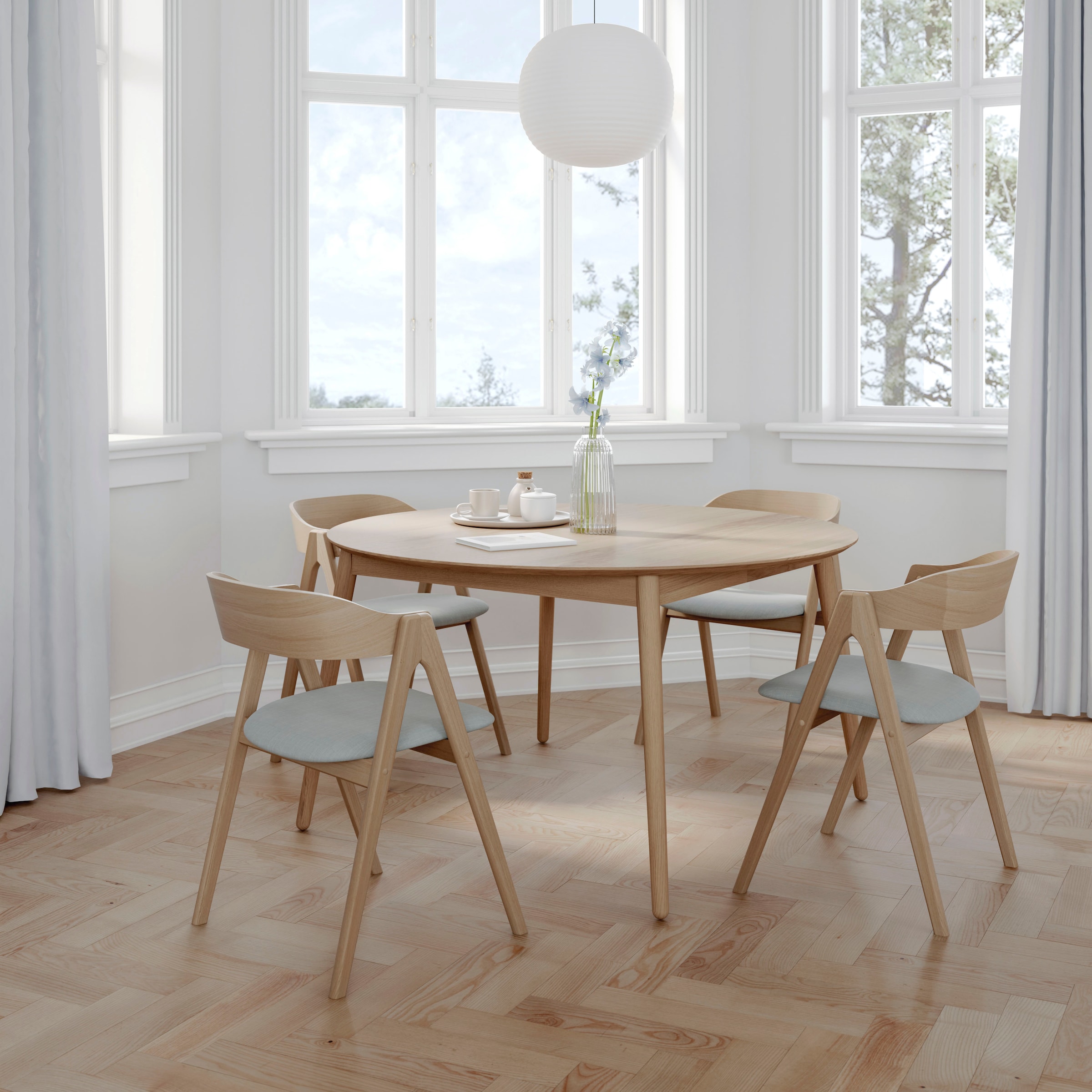 Hammel Furniture »Meza Designtisch mit Auszugsfunktion und 2 Einlegeplatten« Ø135(231) cm, runde Tischplatte aus MDF/Laminat, Massivholzgestell