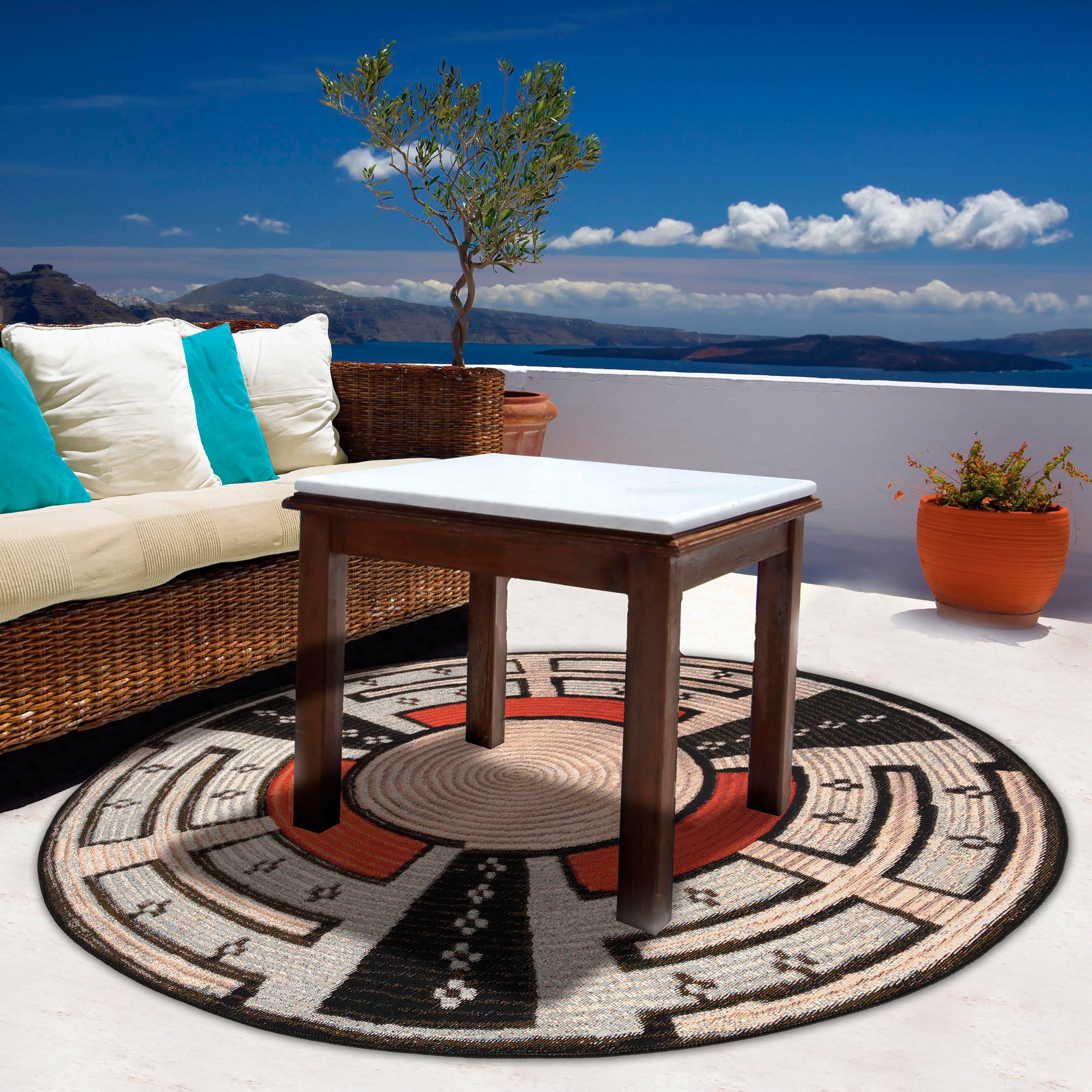 Gino Falcone Teppich »Outdoor-Africa 44«, rund, 5 mm Höhe, Flachgewebe, In- und Outdoor geeignet, Wohnzimmer