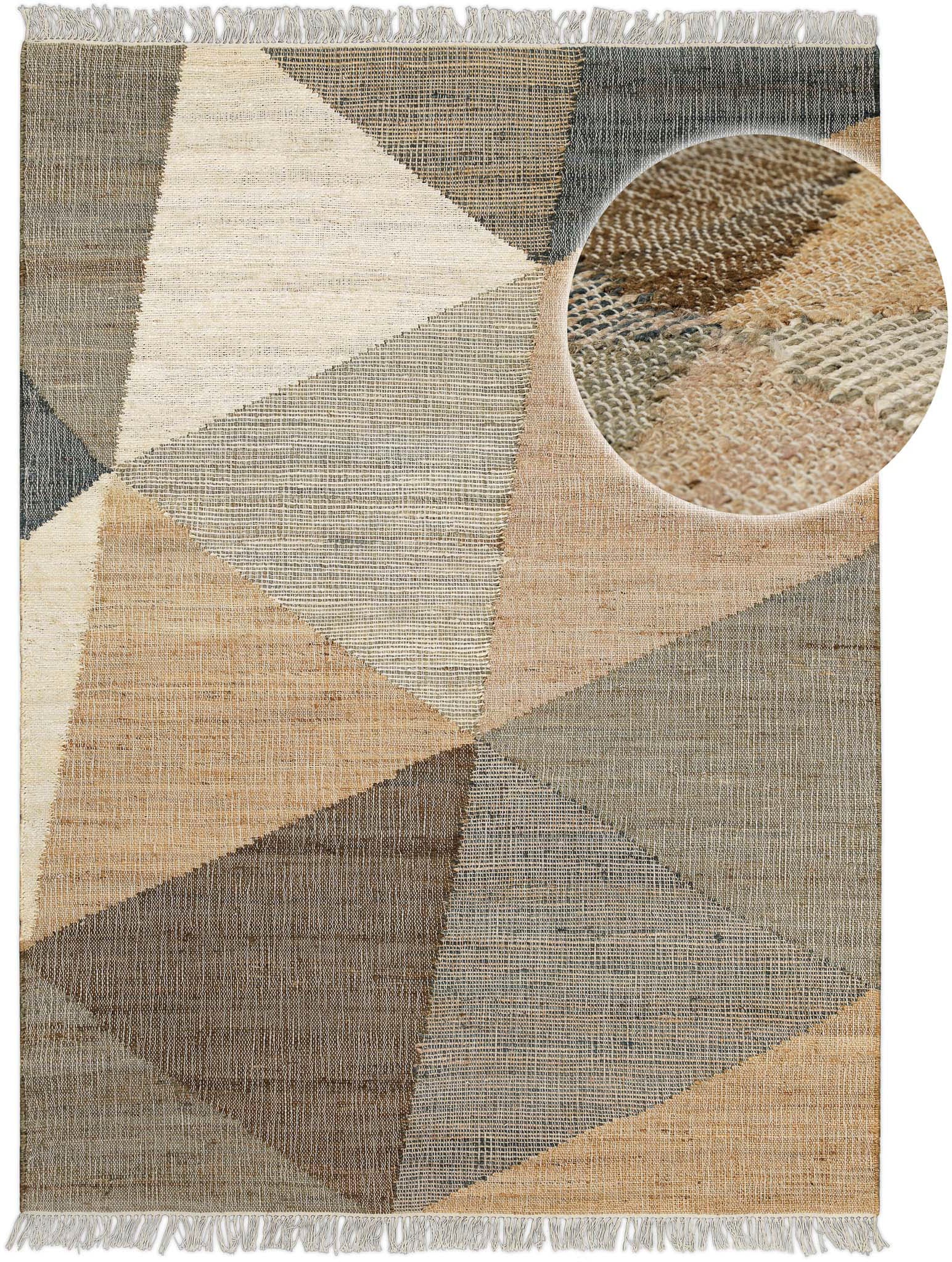 my home Teppich »Stevo, mit Fransen«, rechteckig, 4 mm Höhe, handgewebter Naturteppich, 80 % Jute, geometrisch, Esszimmer, Flur