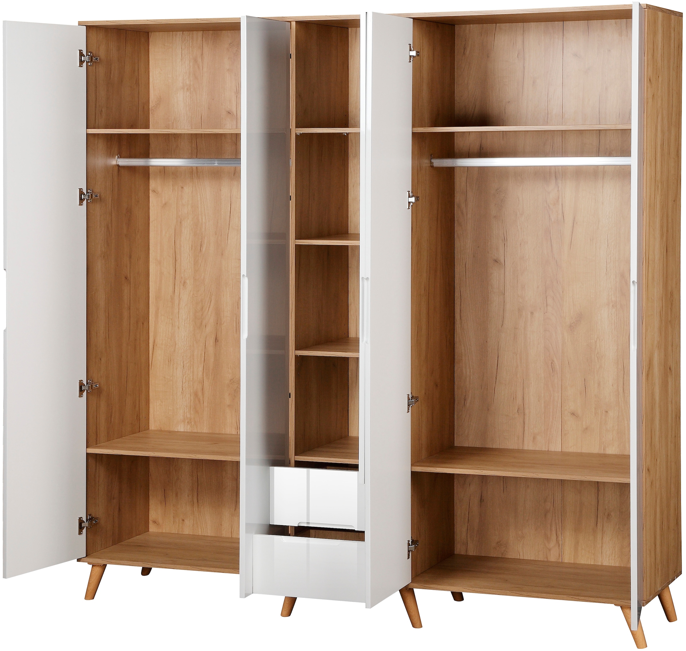 andas Kleiderschrank »Lund Schlafzimmerschrank Bestseller im skandinavischem Design«, Garderobenschrank mit Premium Innenausstattung, Breite 200cm hochglanz