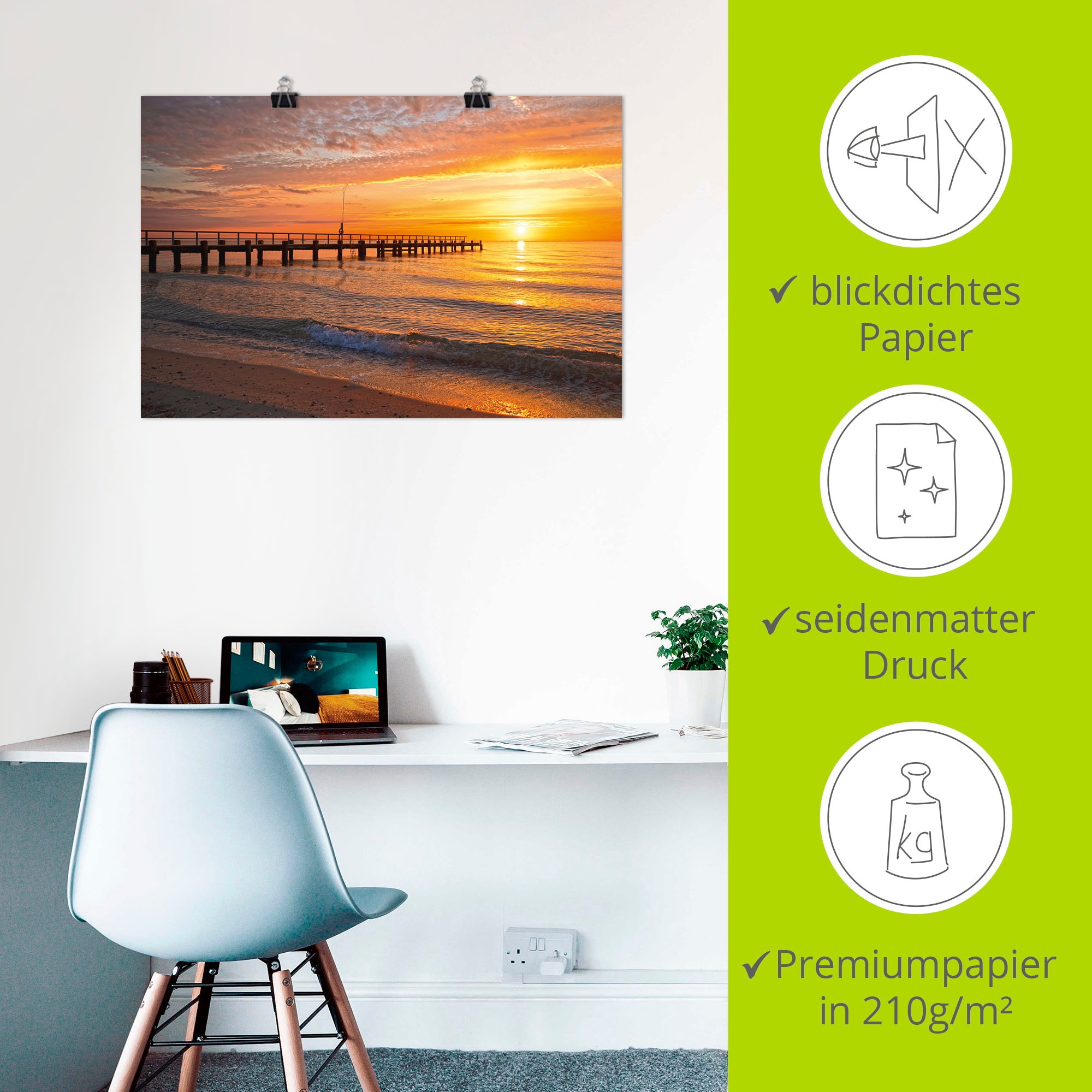 Artland Wandbild »Urlaubsfeeling am Ostseestrand«, Bilder vom Sonnenuntergang & -aufgang (1 Stück), in vielen Größen & Produktarten - Alubild/Outdoorbild, Leinwandbild, Poster, Wandaufkleber/Wandtattoo auch für Badezimmer geeignet