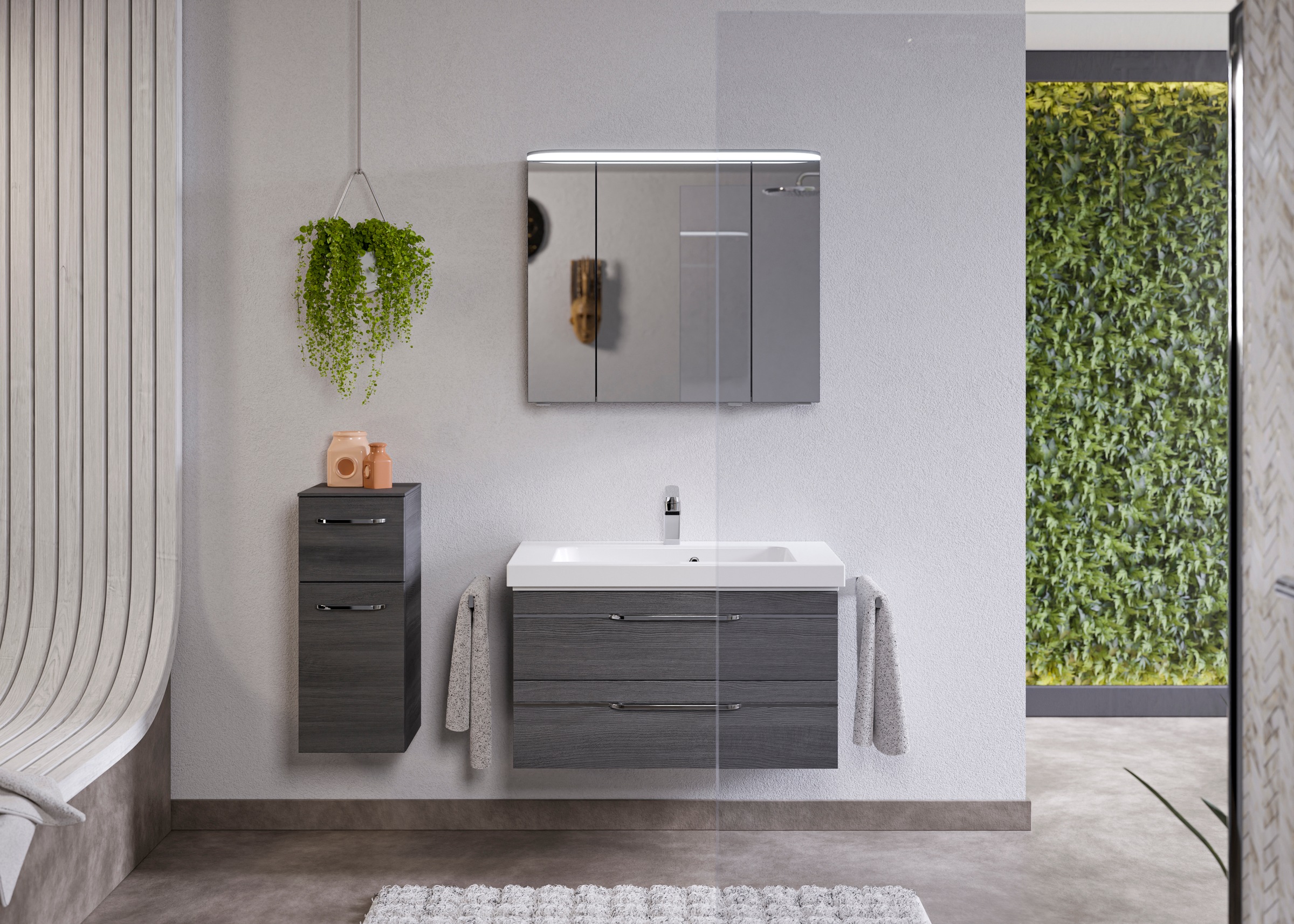 Saphir Badmöbel-Set »Balto Sprint 3-teilig, Mineralmarmor-Waschtisch mit LED-Spiegelschrank«, (4 St.), Badezimmer Set mit Unterschrank inkl Türdämpfer, 4 Türen, 3 Schubladen