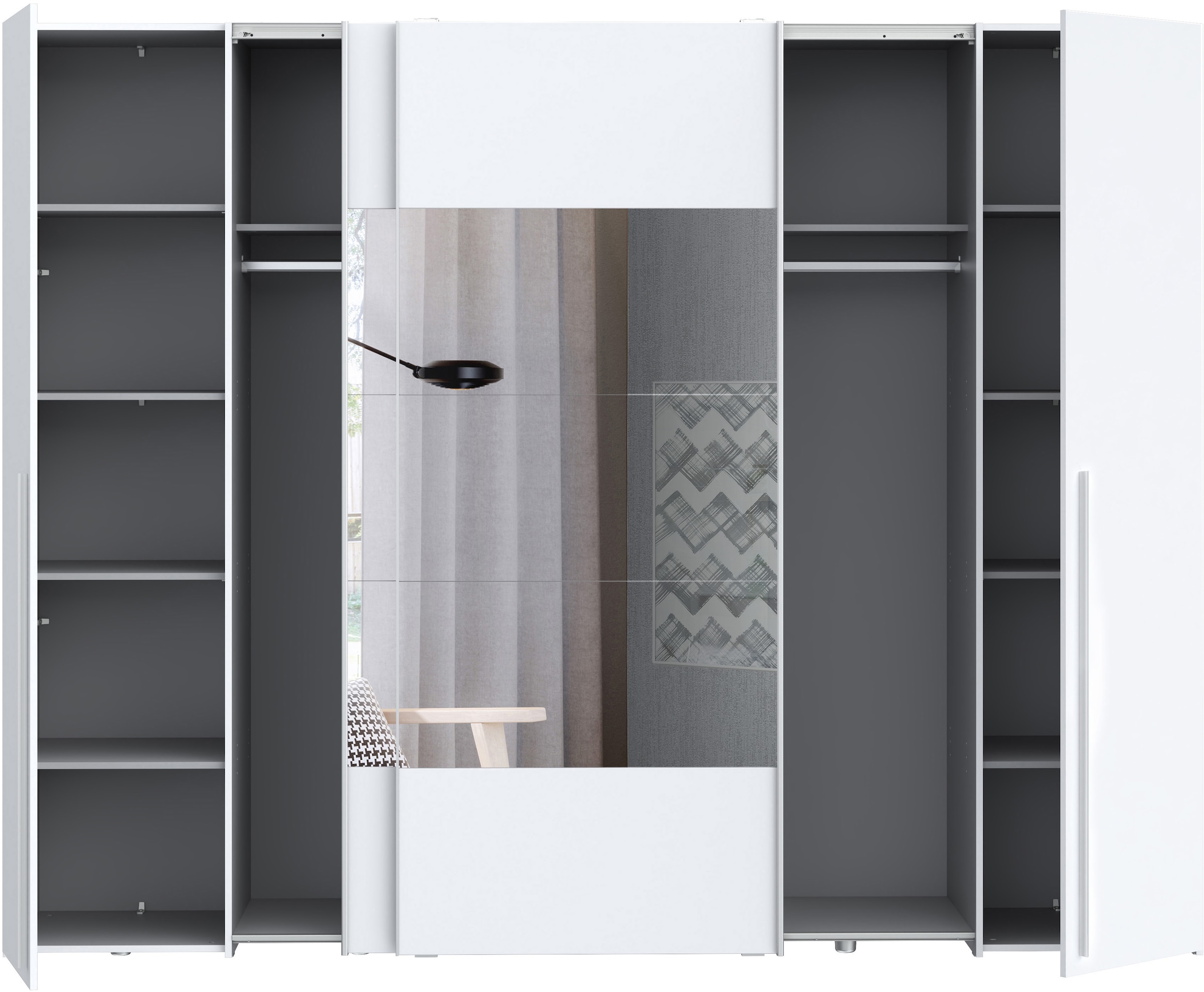 FORTE Dreh-/Schwebetürenschrank »Narago, TOPSELLER zum TOP Preis! In verschiedenen Farben«, (Farbe Weiß auch mit Spiegeln erhältlich), mit zahlreichen Einlegeböden, viel Stauraum, Made in Europe