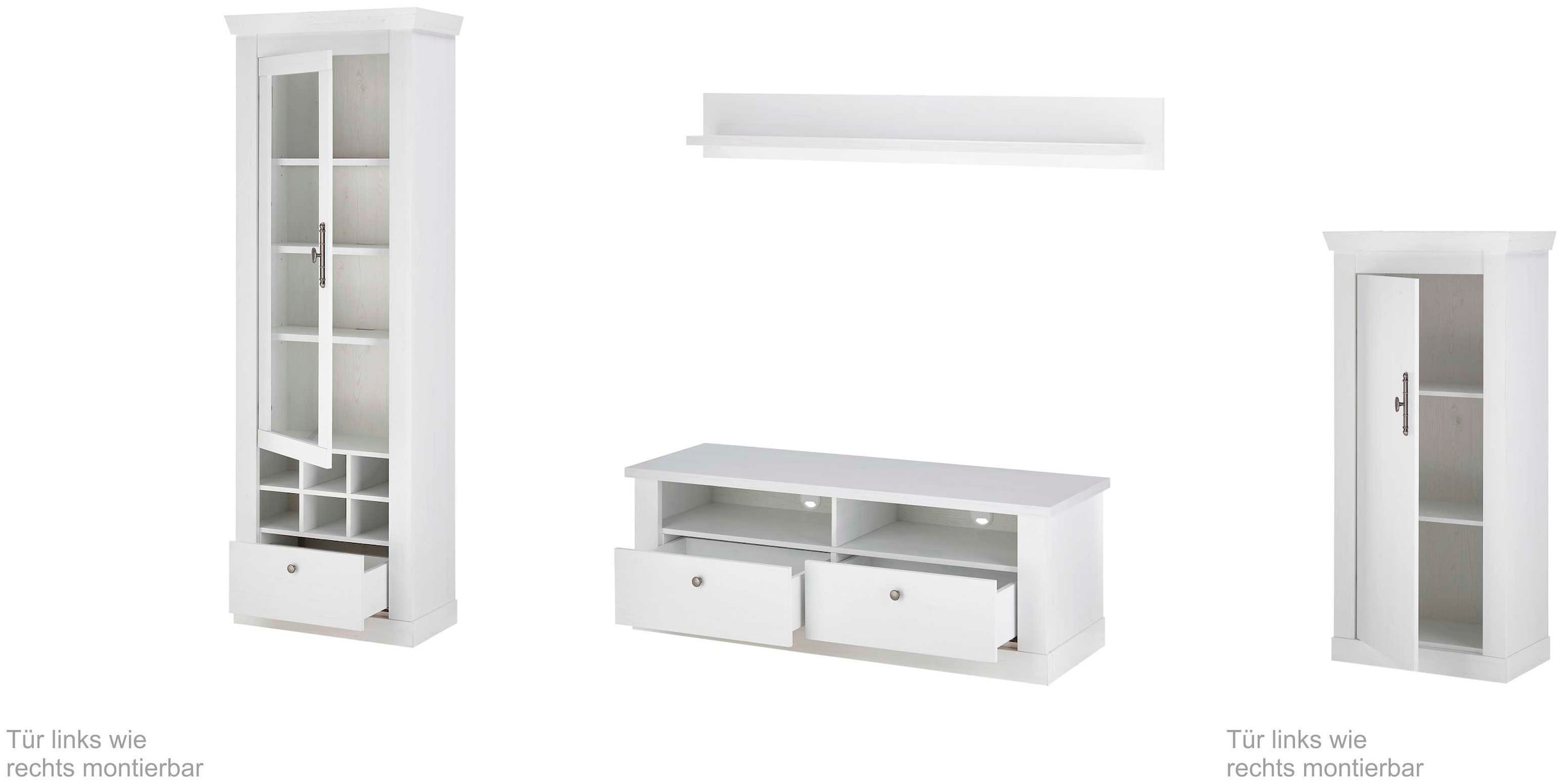 Home affaire Wohnwand »RAVENNA«, (4 St.), im romantischen Landhausstil, Griffe aus Metall, Softclose-Funktion