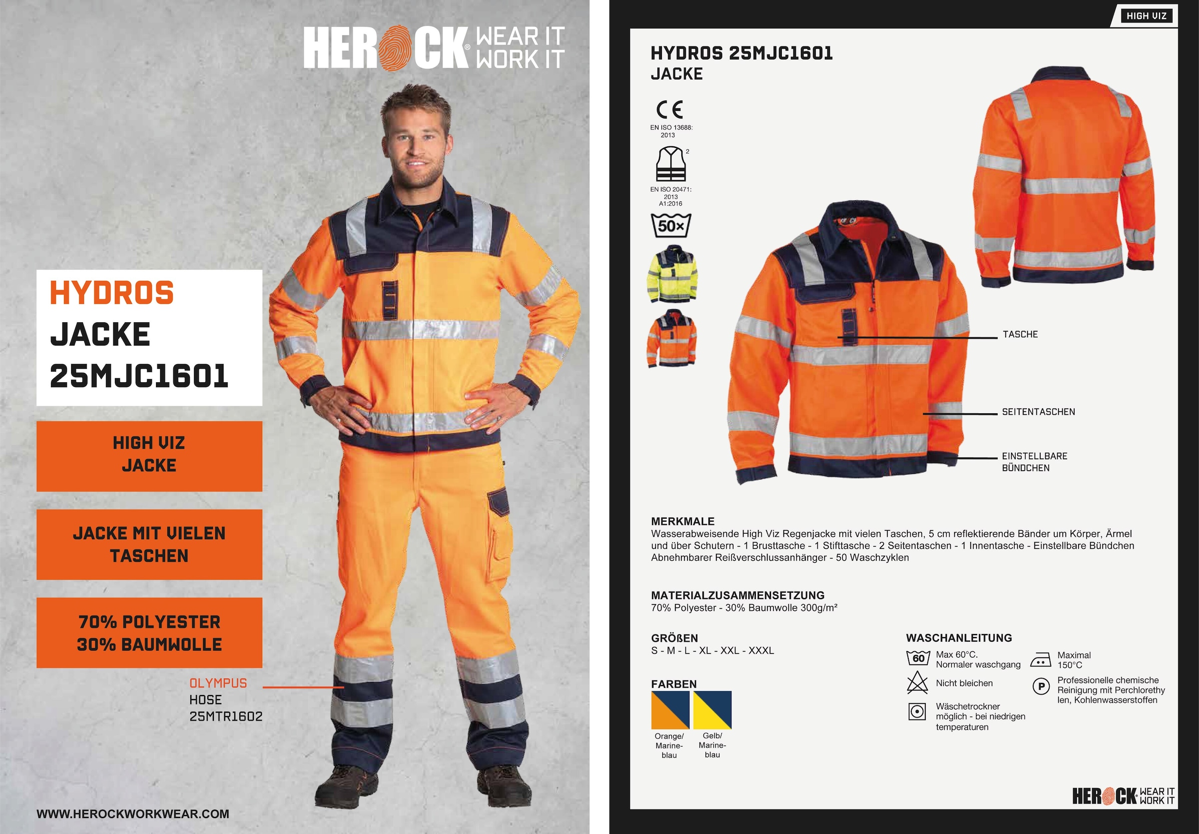 Herock Arbeitsjacke online 5 Jacke«, Hochwertig, Taschen, eintellbare bestellen reflektierende »Hydros Bündchen, 5cm Hochsichtbar Bänder