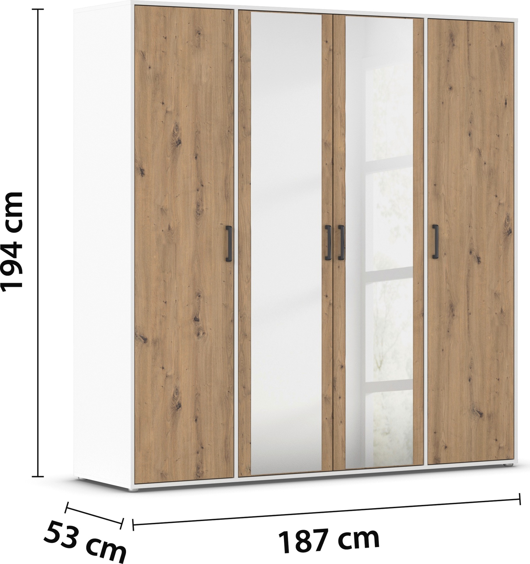 rauch Drehtürenschrank »Kleiderschrank Schrank Garderobe Wäscheschrank VOYAGER«, (in 3 verschiedenen Ausstattungen BASIC/CLASSIC/PREMIUM), mit modernen Griffen in Graumetallic und Spiegel