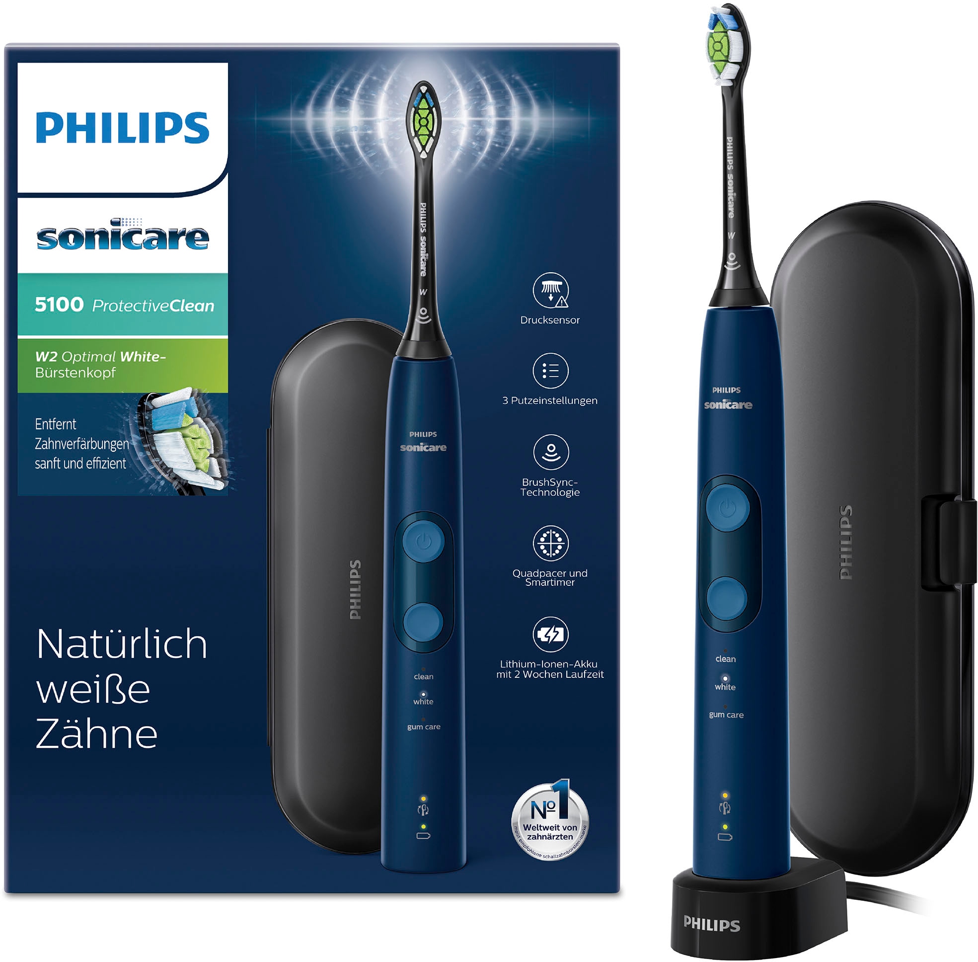 Philips Sonicare Elektrische Zahnbürste »ProtectiveClean 5100 HX6851/53«, 1 St. Aufsteckbürsten, mit Schalltechnologie, Andruckkontrolle