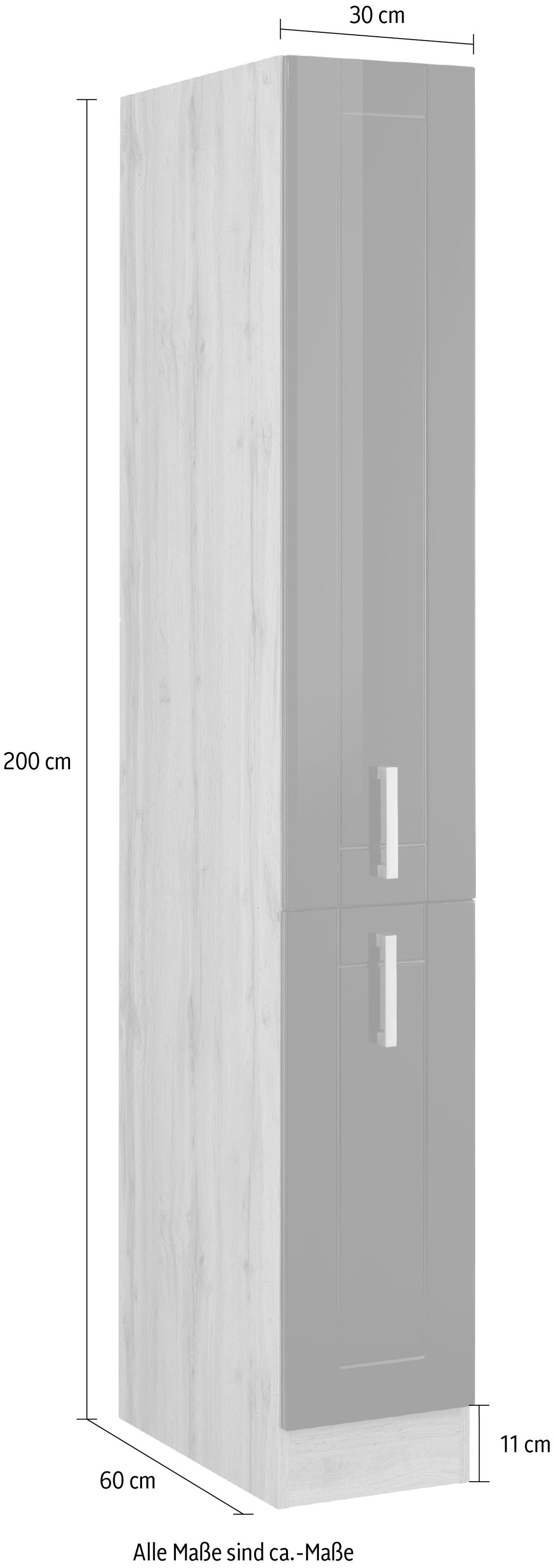 KOCHSTATION Apothekerschrank »KS-Tinnum«, 30 cm breit, 200 cm hoch, Metallgriffe, MDF Fronten, Auszüge