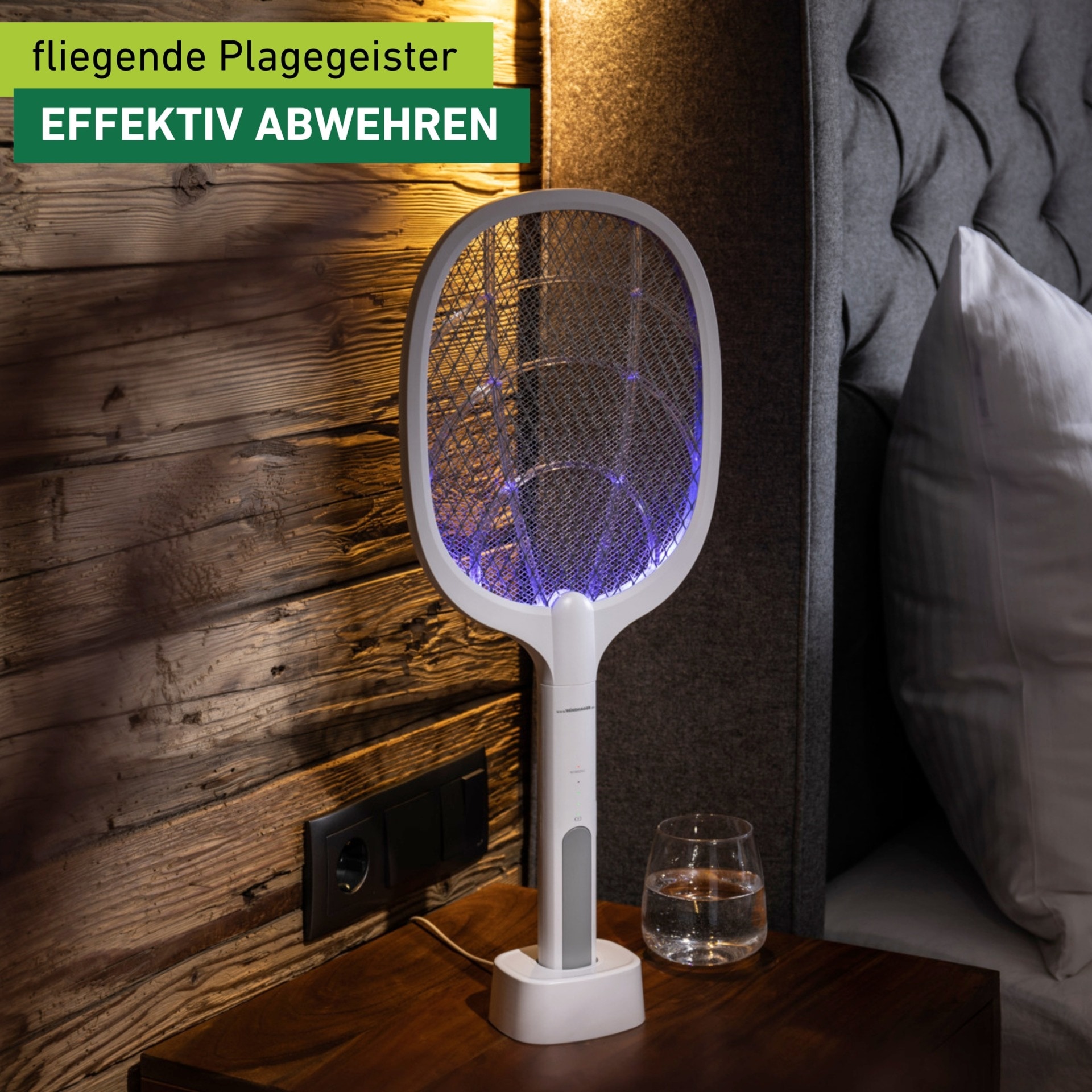 Windhager Fliegenklatsche »elektrisch 2in1, Insektenvernichter durch UV-Licht« Fliegenfänger aufladbar, Lichtfalle inkl. Halterung und USB Ladekabel