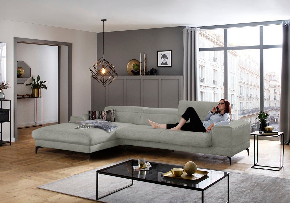 W.SCHILLIG Ecksofa »piedroo, Designsofa mit tollem Sitzkomfort, bequem, L-Form«, Kopfteilverstellung, wahlweise mit Sitztiefenverstellung, Breite 343cm