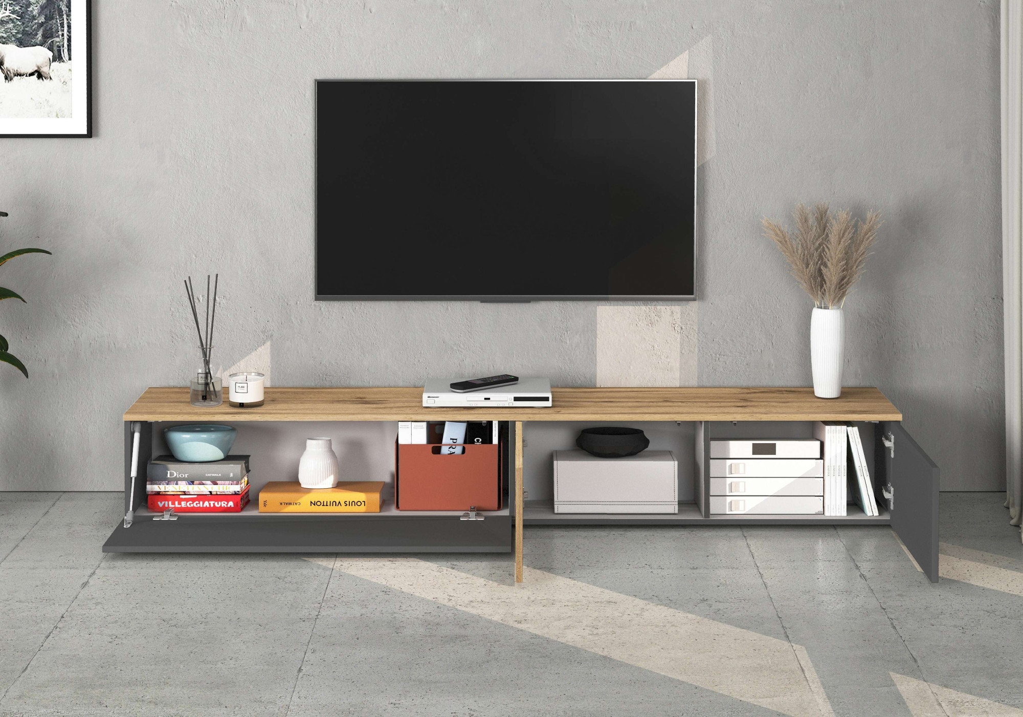 INOSIGN Lowboard »Lowboard ISEO,Lowboard,TV-Kommode,TV-Möbel,TV-Bank« 1 Stk. tlg. stehend/hängend, 1 Klappe, 2 Türen, 3 Fächer, Breite 210 cm