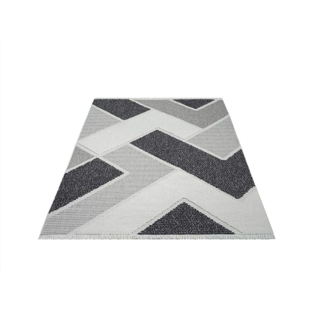 Carpet City Teppich »LINDO 8877«, rechteckig, 11 mm Höhe, Kurzflor, Hochtief-Muster/ 3D-Effekt, Fransen, Boho-Stil, Wohnzimmer