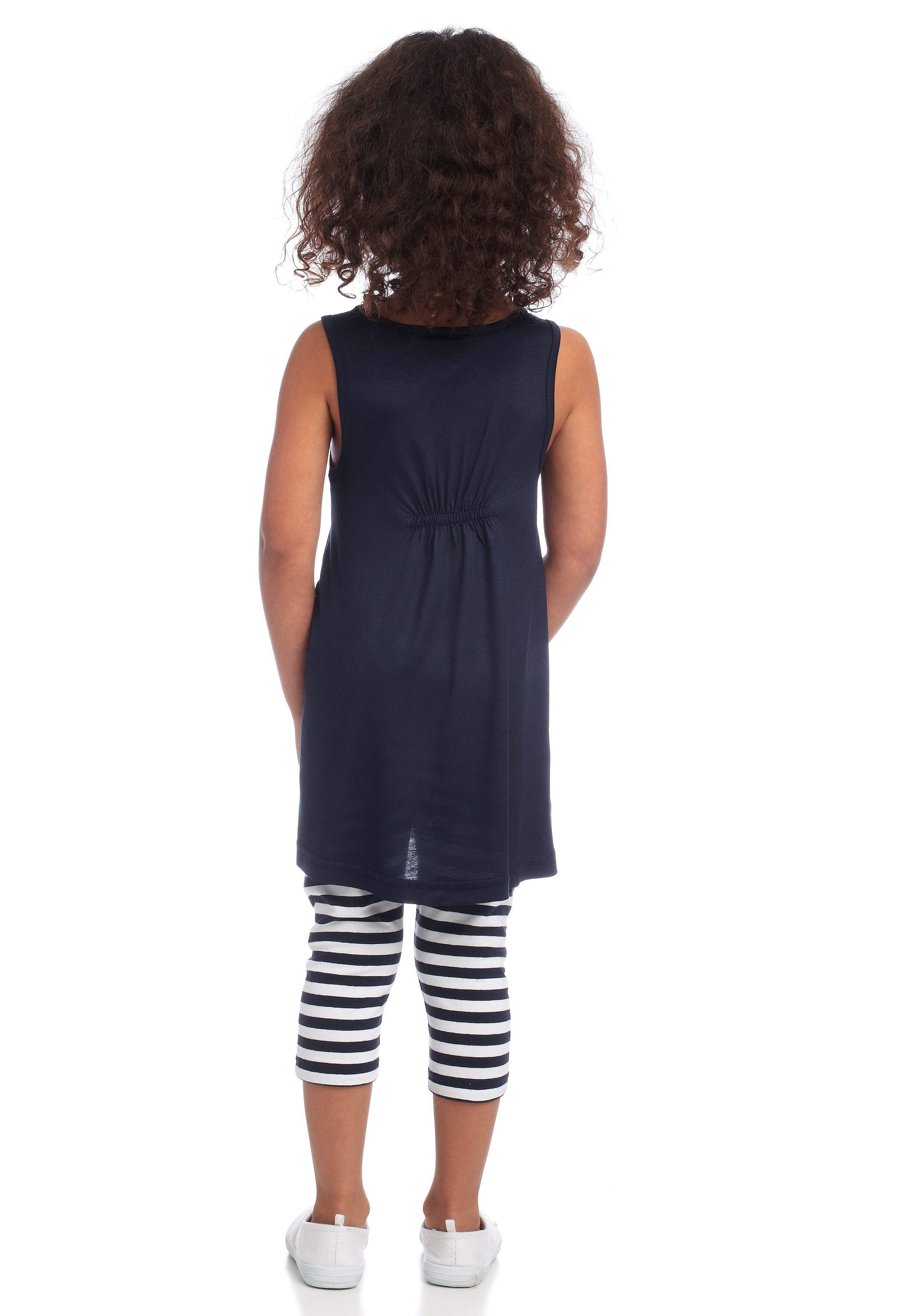 KIDSWORLD Kleid, Leggings & Haarband, (Set, 3 tlg.), Capri und Haarband maritim geringelt