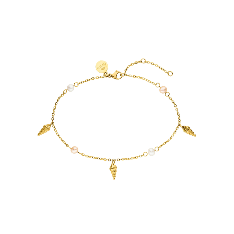PURELEI Fußkette mit Anhänger »Schmuck Geschenk Akala Muschel« mit Süßwasserzuchtperle gelbgoldfarben-weiß-apricot