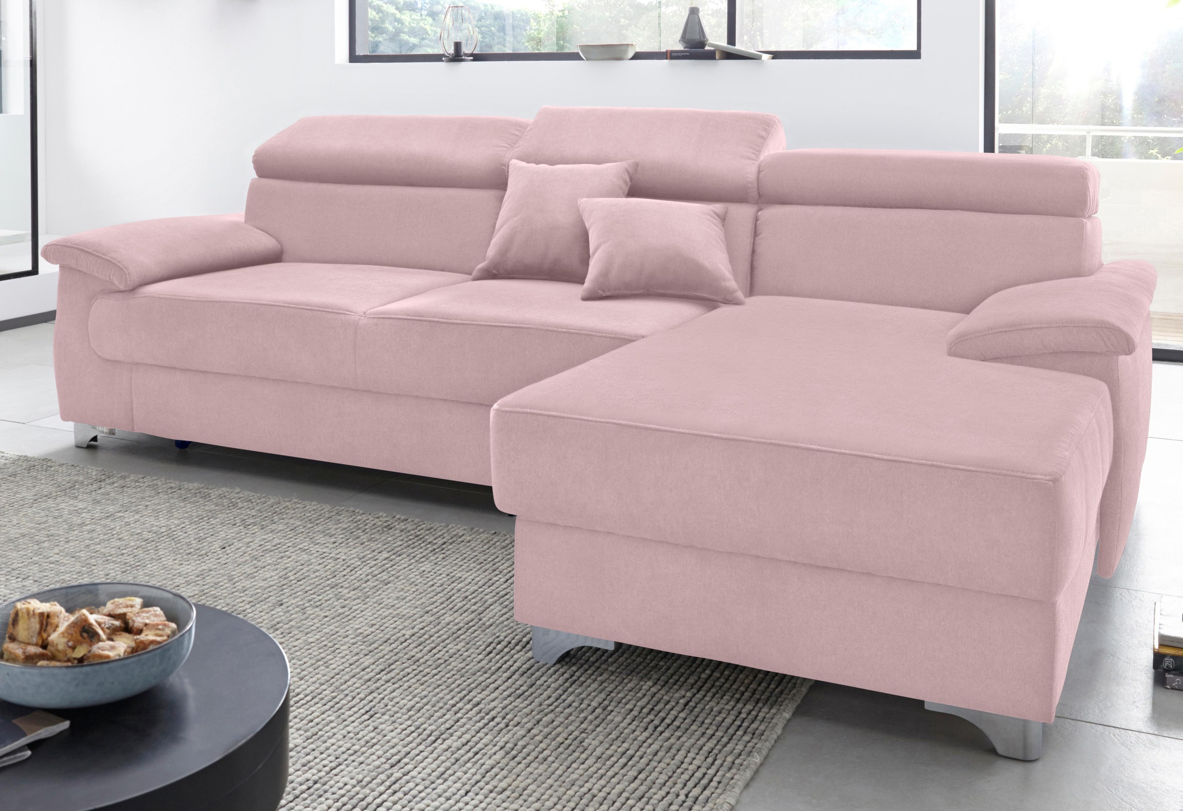 DOMO collection Ecksofa »Mira, inklusive Kopfteilverstellung für mehr Wohlfühlkomfort, L-Form«, wahlweise mit Bettfunktion und Bettkasten, elegant und modern