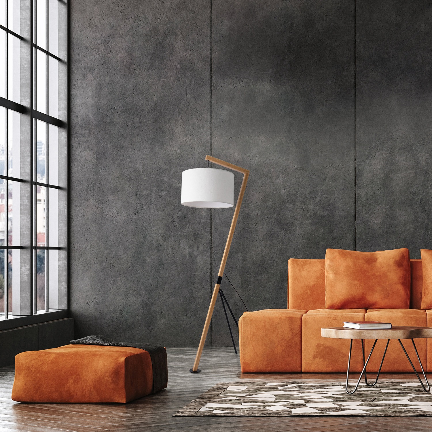 Paco Home Stehlampe »GALLOW«, 1 flammig, Leuchtmittel E27 | ohne Leuchtmittel, Modern Wohnzimmer Dreibein Holz Metall Vintage E27 Galgen