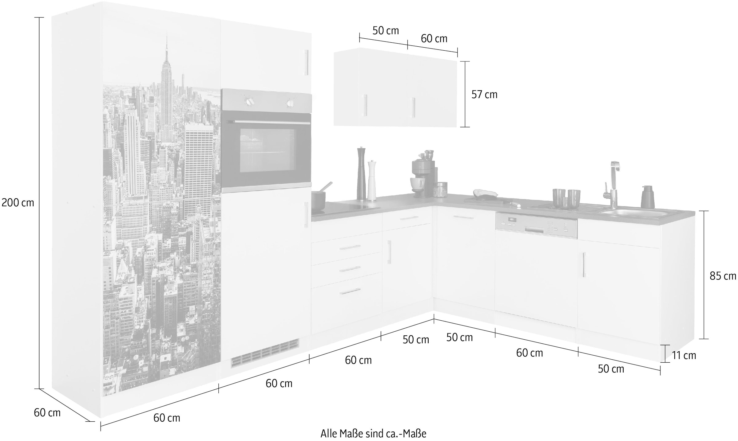 KOCHSTATION Winkelküche »KS-Paris«, ohne E-Geräte, Stellbreite 290/220 cm