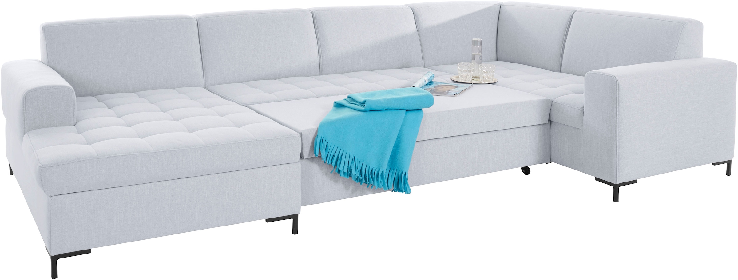 OTTO products Wohnlandschaft »Grazzo, aktuelle Steppung im Sitz, viel Platz, zeitlos, U-Form«, hochwertige Stoffe aus recyceltem Material, Steppung im Sitzbereich