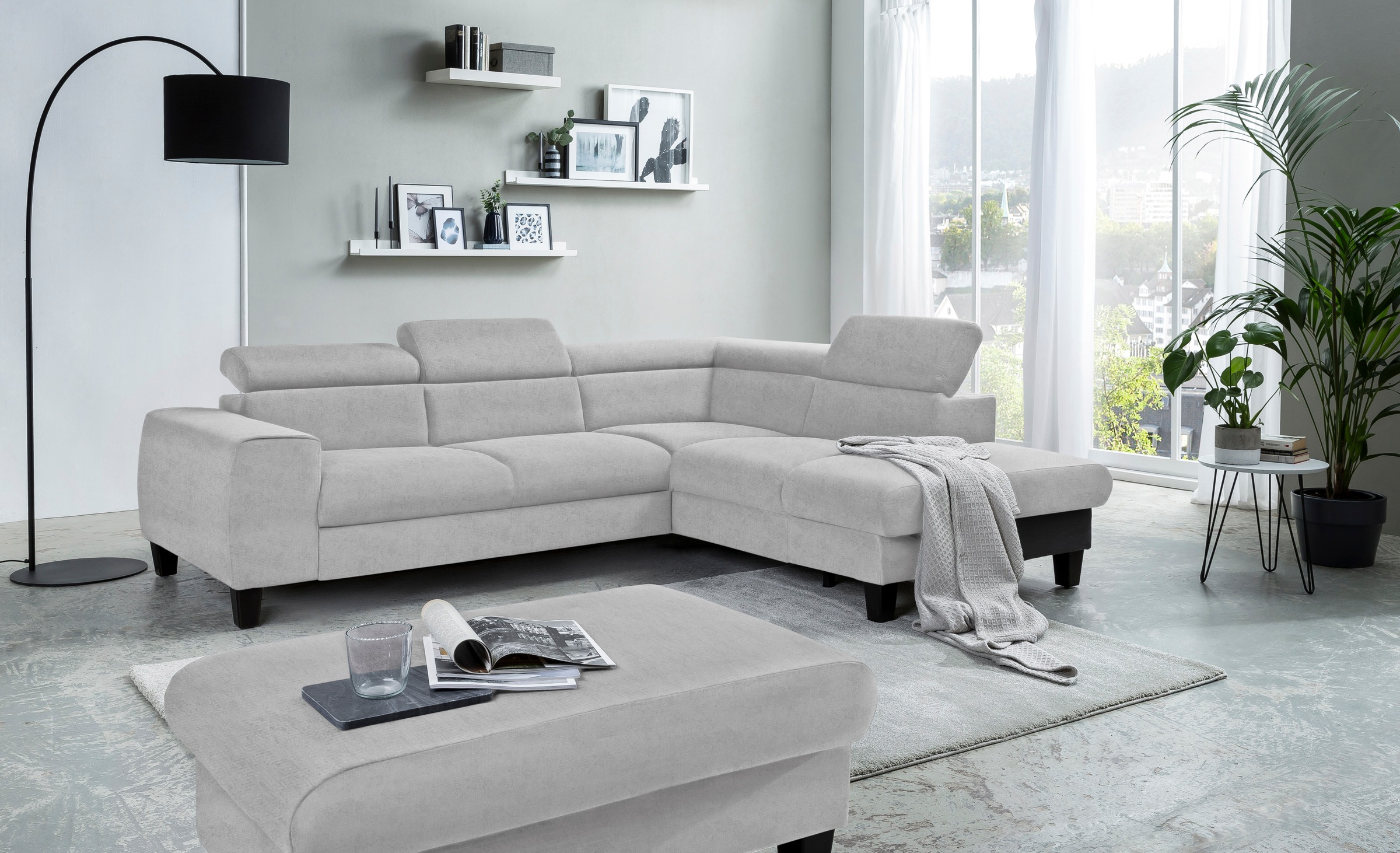 COTTA Ecksofa »Morven L-Form mit Kopfteilverstellung«, wahlweise mit Bettfunktion, Bettkasten & Wireless-Charger