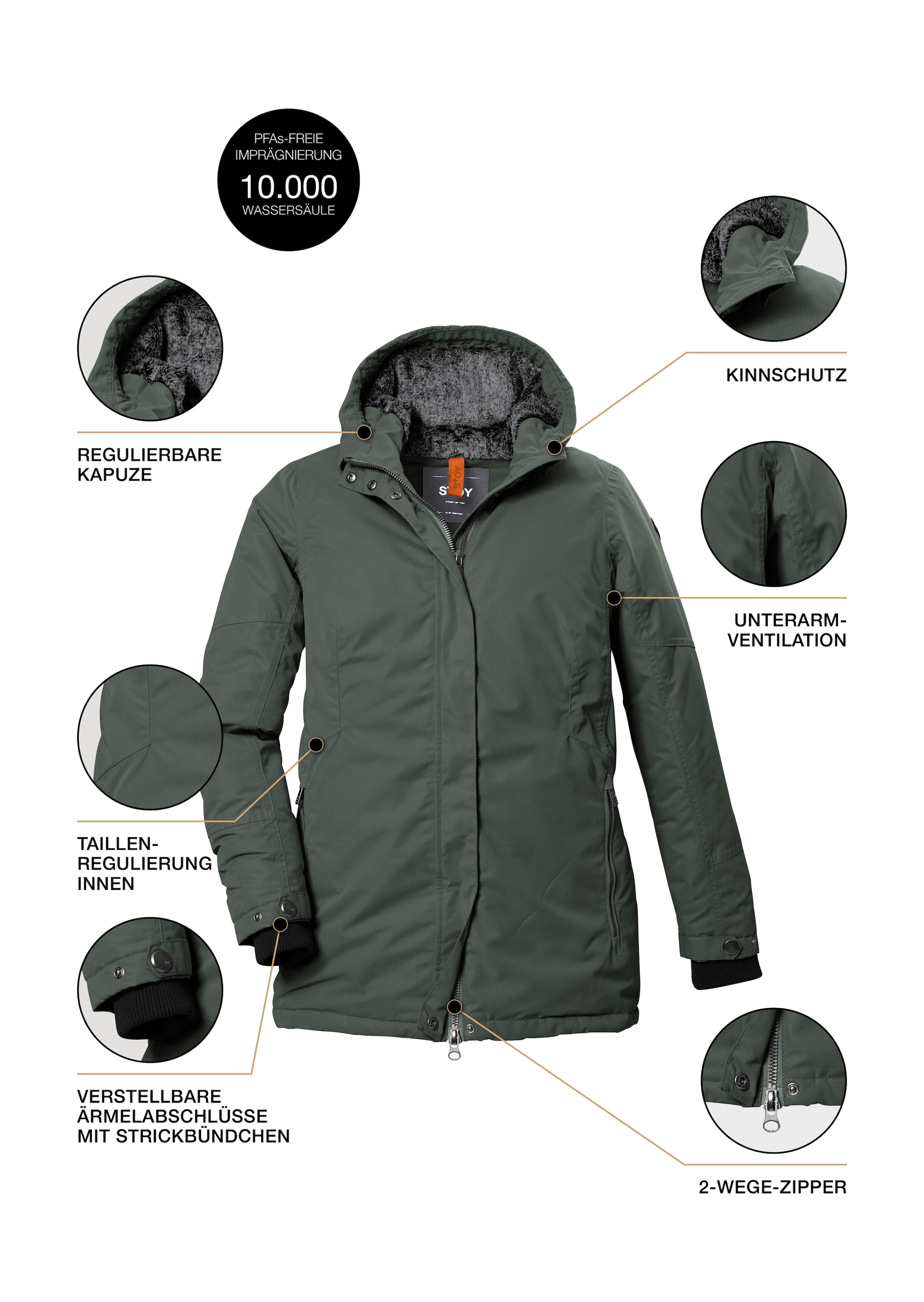 STOY Funktionsjacke »STW 4 WMN JCKT« Wasserdicht, atmungsaktiv, mit Teddy Fleece, abnehmb. Kapuze