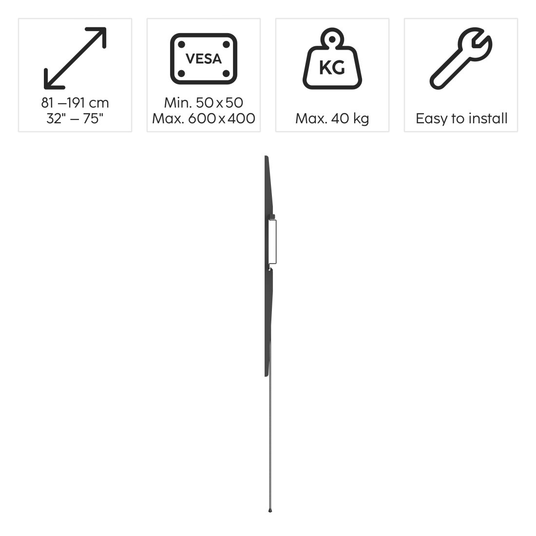 Hama TV-Wandhalterung »Wandhalterung (fix, 32" - 75", VESA 600x400)«, bis 191 cm Zoll