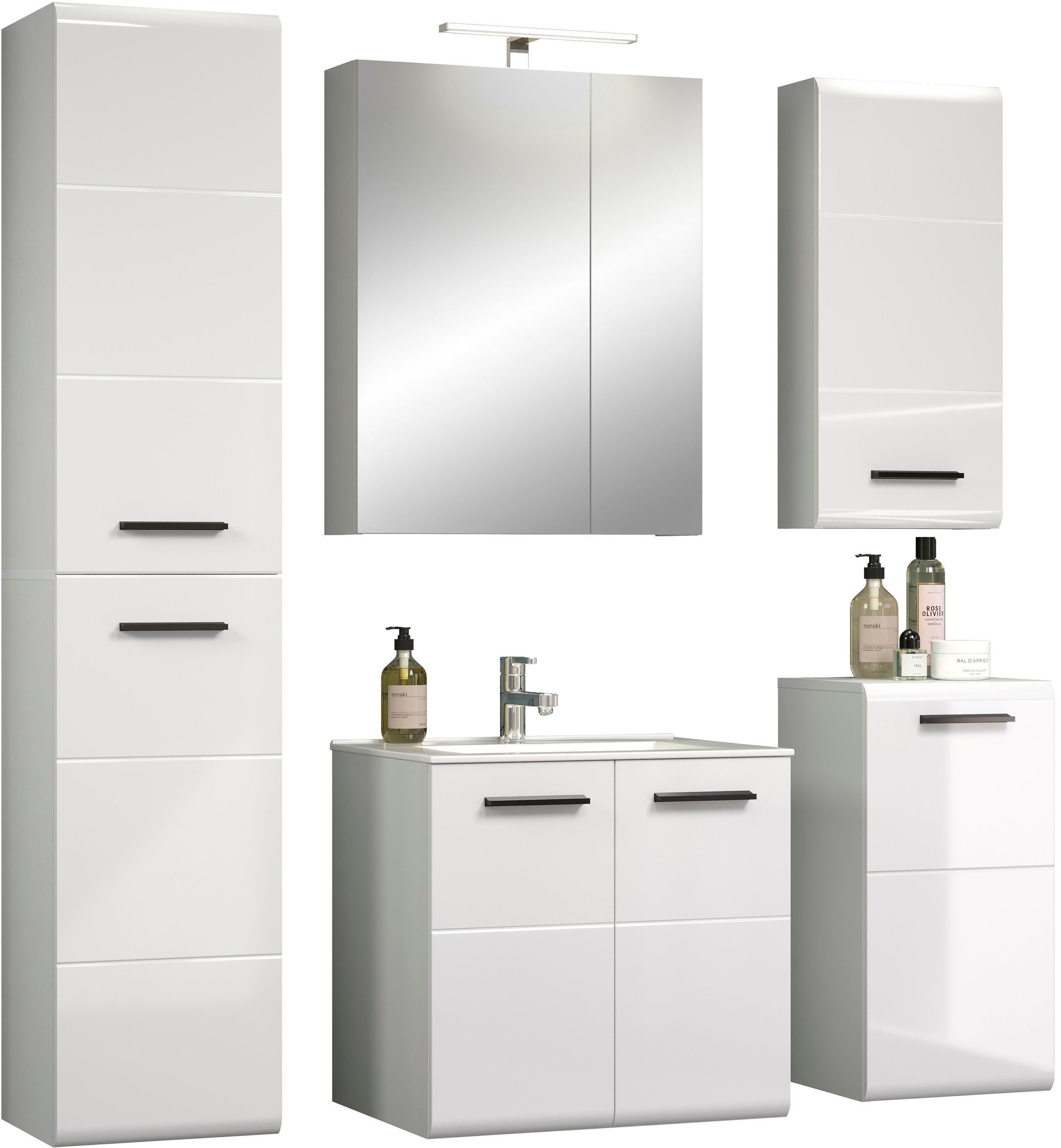 trendteam Badmöbel-Set »Riva«, Sparset, 5-tlg., Waschbecken, Wäschekorb, B/H/T: ca.... kaufen
