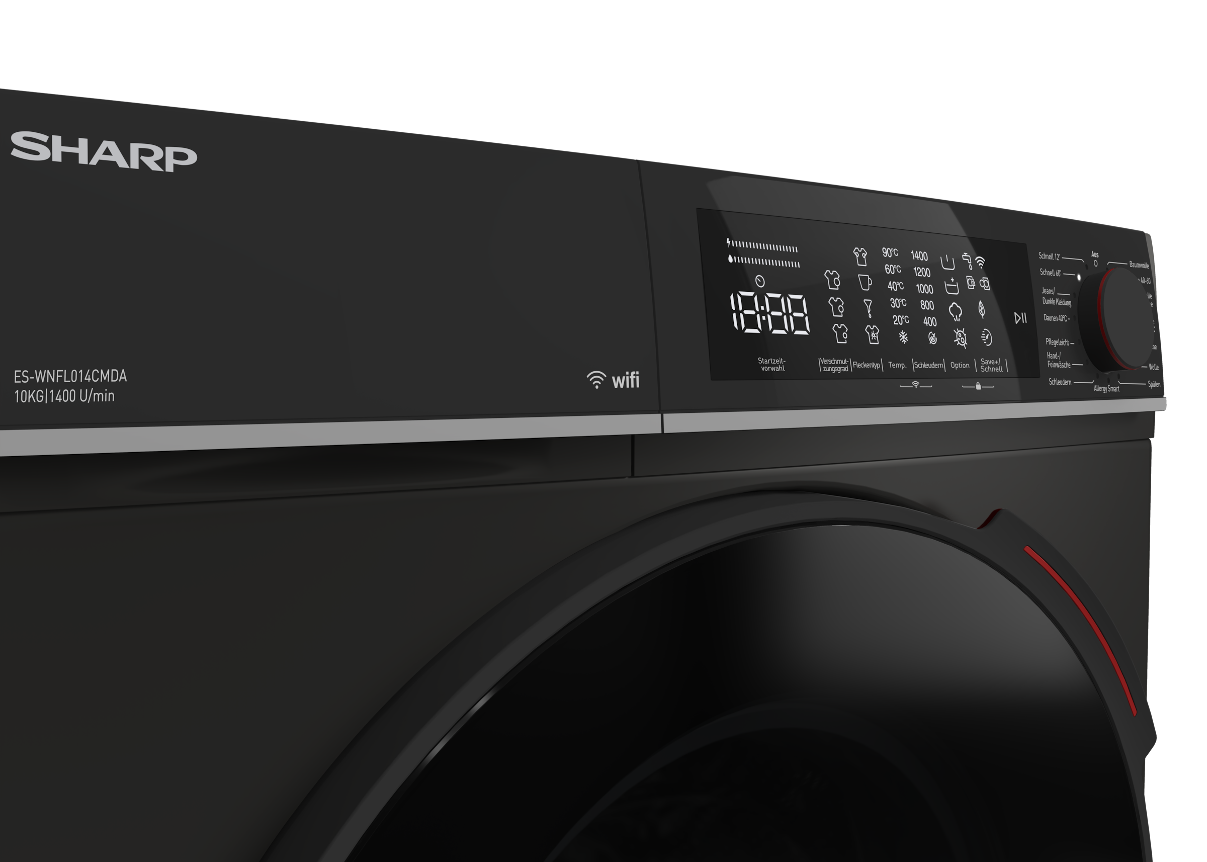 Sharp Waschmaschine High Class »ES-WNFL014CMDA-DE«, 10 kg, 1400 U/min, 10kg / +WIFI / A-20% / Fulltouch/Steam/Mat Black