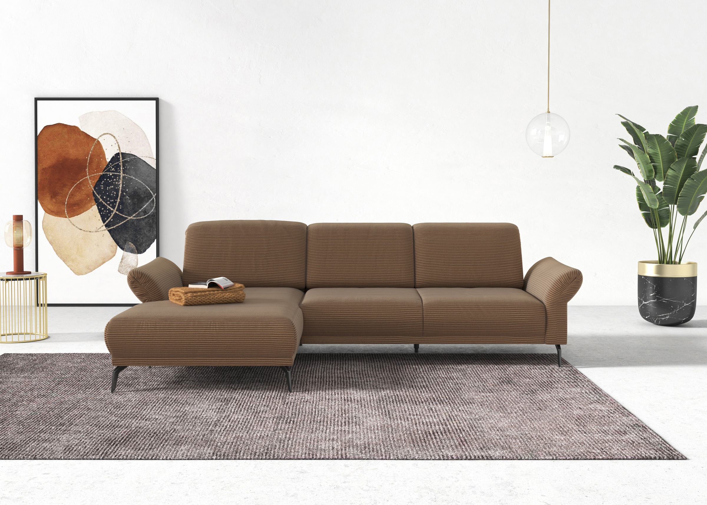 INOSIGN Ecksofa »Coco L-Form«, Sitztiefen-, Arm- und Kopfteilverstellung, Cord-Bezug, Fußhöhe 15 cm