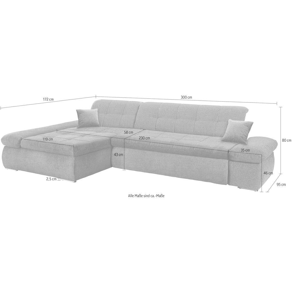 DOMO collection Ecksofa »NMoric XXL, B/T/H: 300/172/80cm, Revamierenabschluss L-Form«