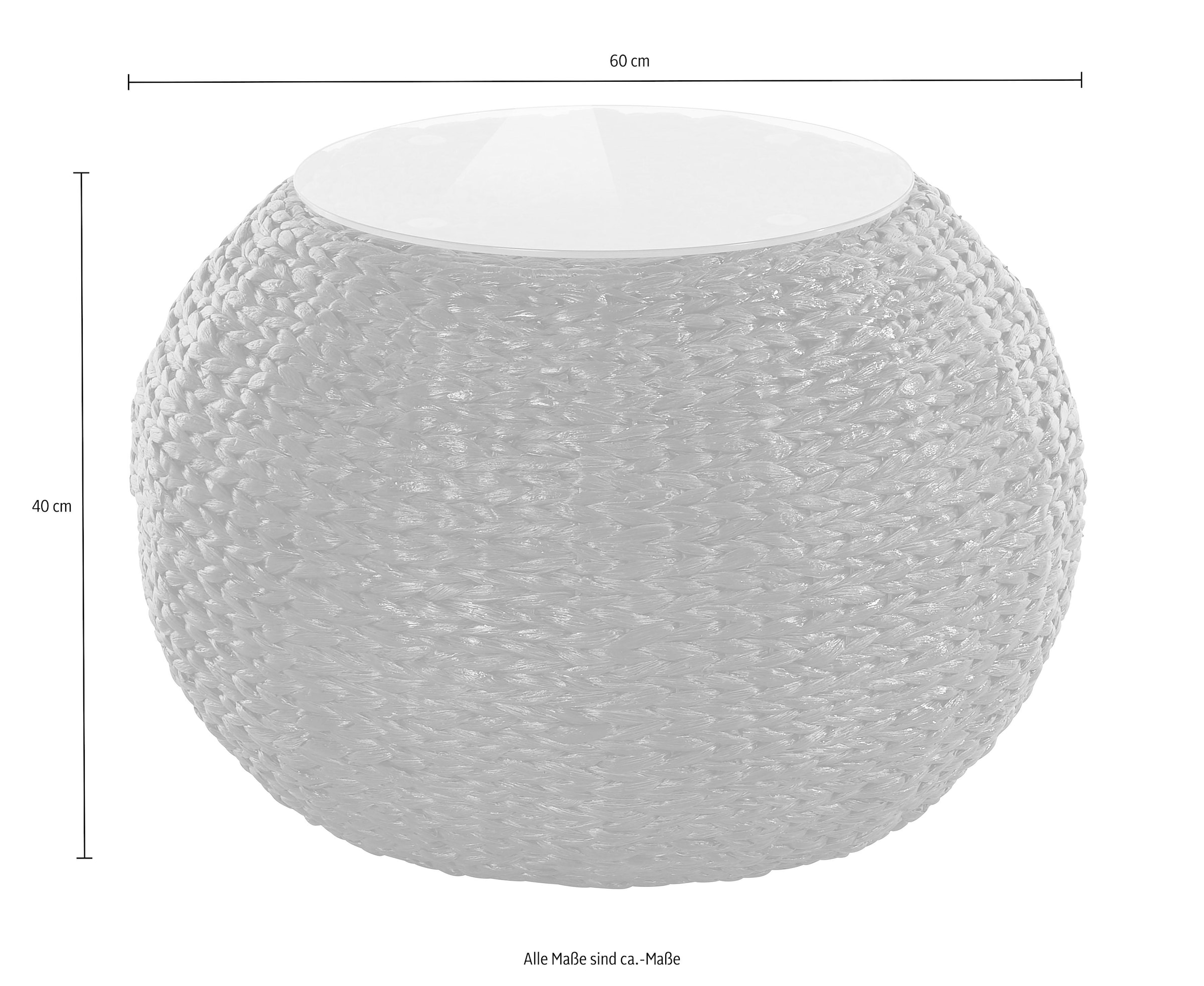 Home affaire Beistelltisch »Cedarville«, aus Wasserhyazinthengeflecht, mit Glastischplatte, Durchmesser 60 cm