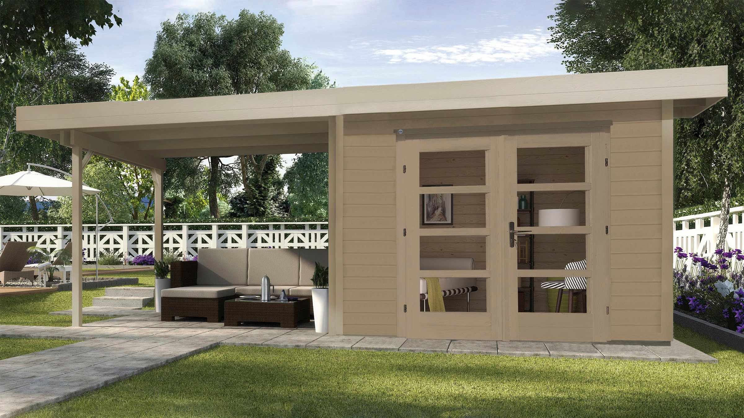 weka Gartenhaus »Designhaus 126 Plus«, (Set), mit Anbaudach