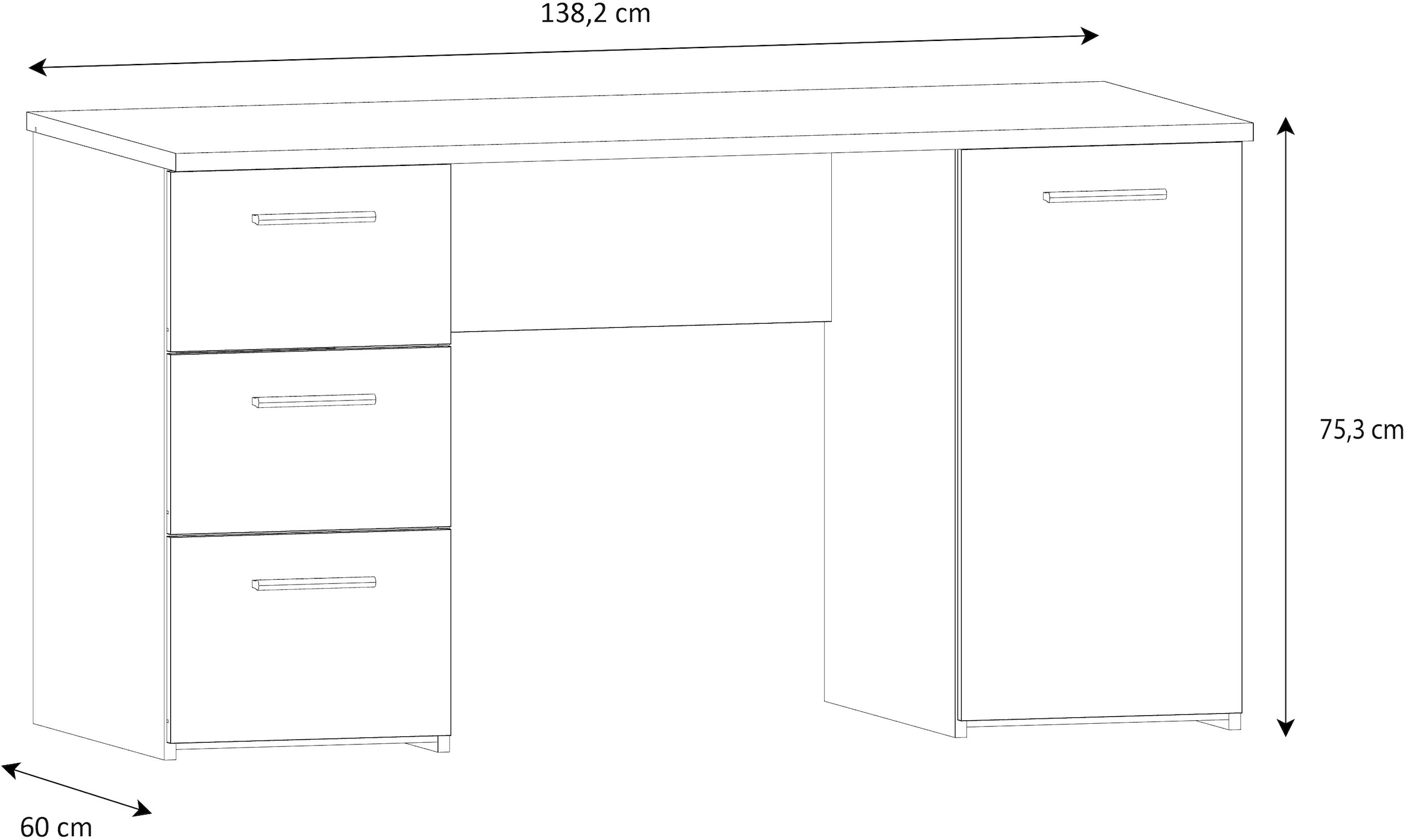 FORTE Schreibtisch »Neuss«, mit 3 Schubladen & 1 Tür, funktional, Breite 138 cm