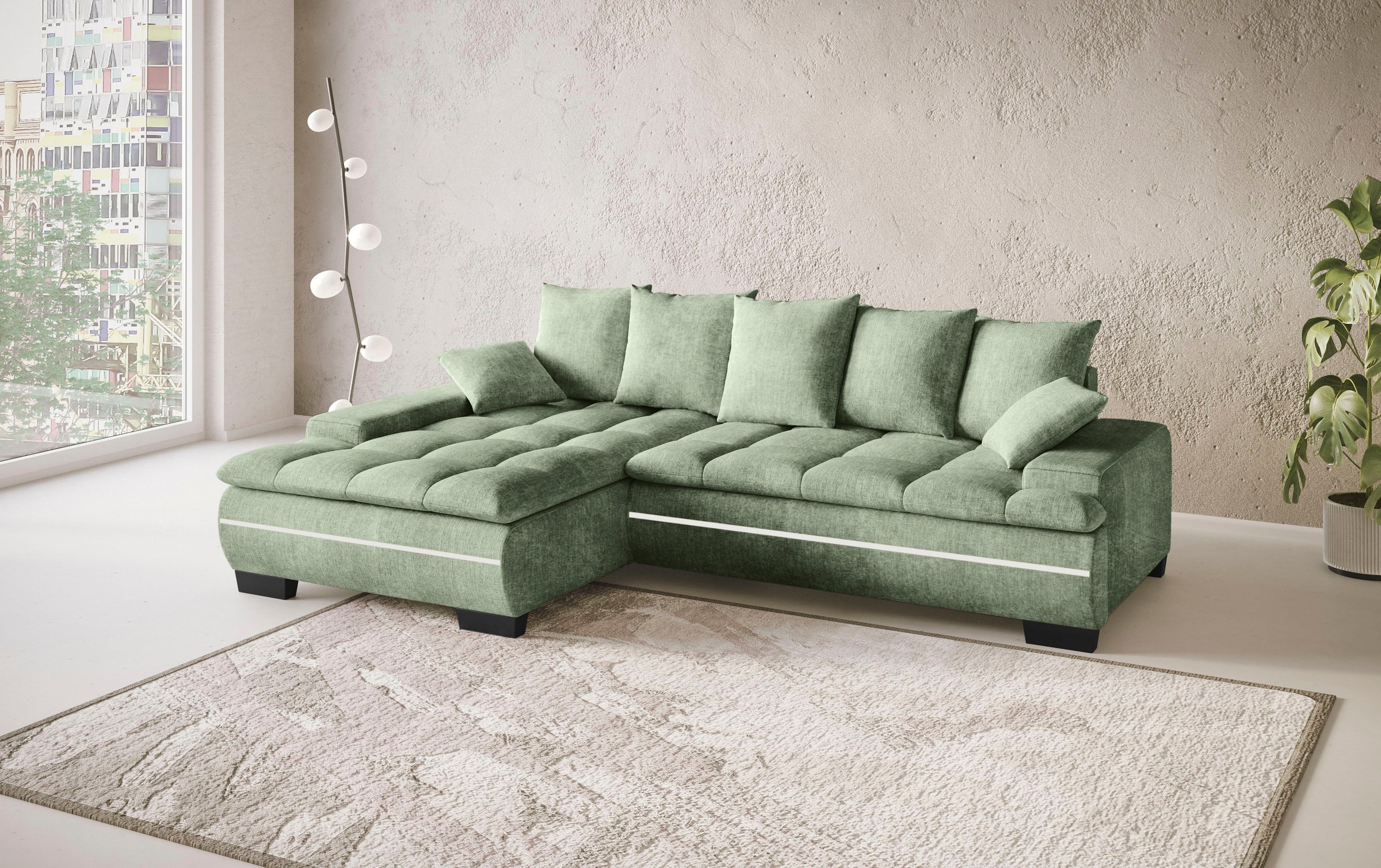 Mr. Couch Ecksofa »Haiti II, L-Form«, RGB-LED Beleuchtung, wahlweise mit Kaltschaum, Bett, Bettkasten