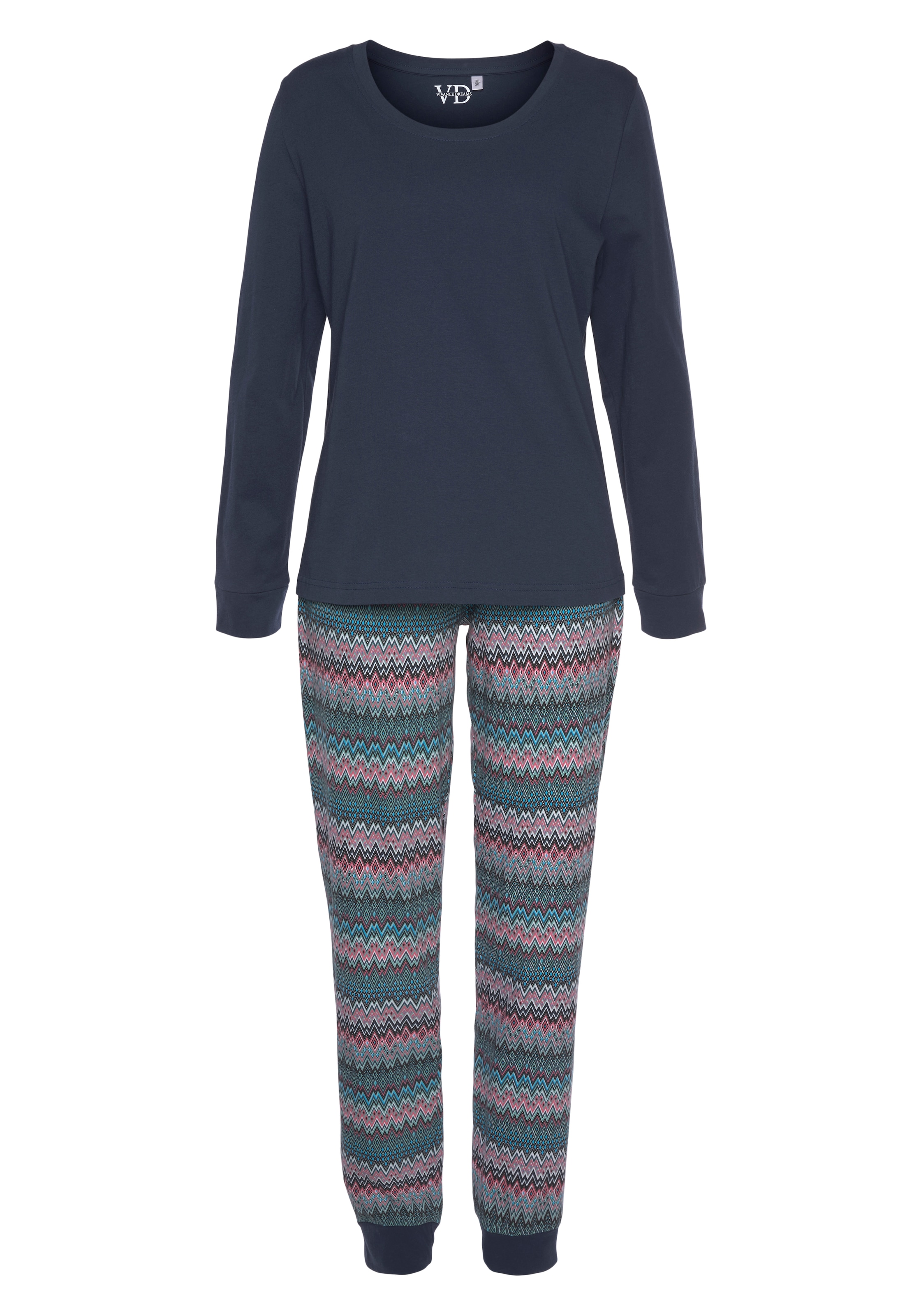 Vivance Dreams Pyjama, (2 tlg.), mit buntem Zick-Zack-Muster