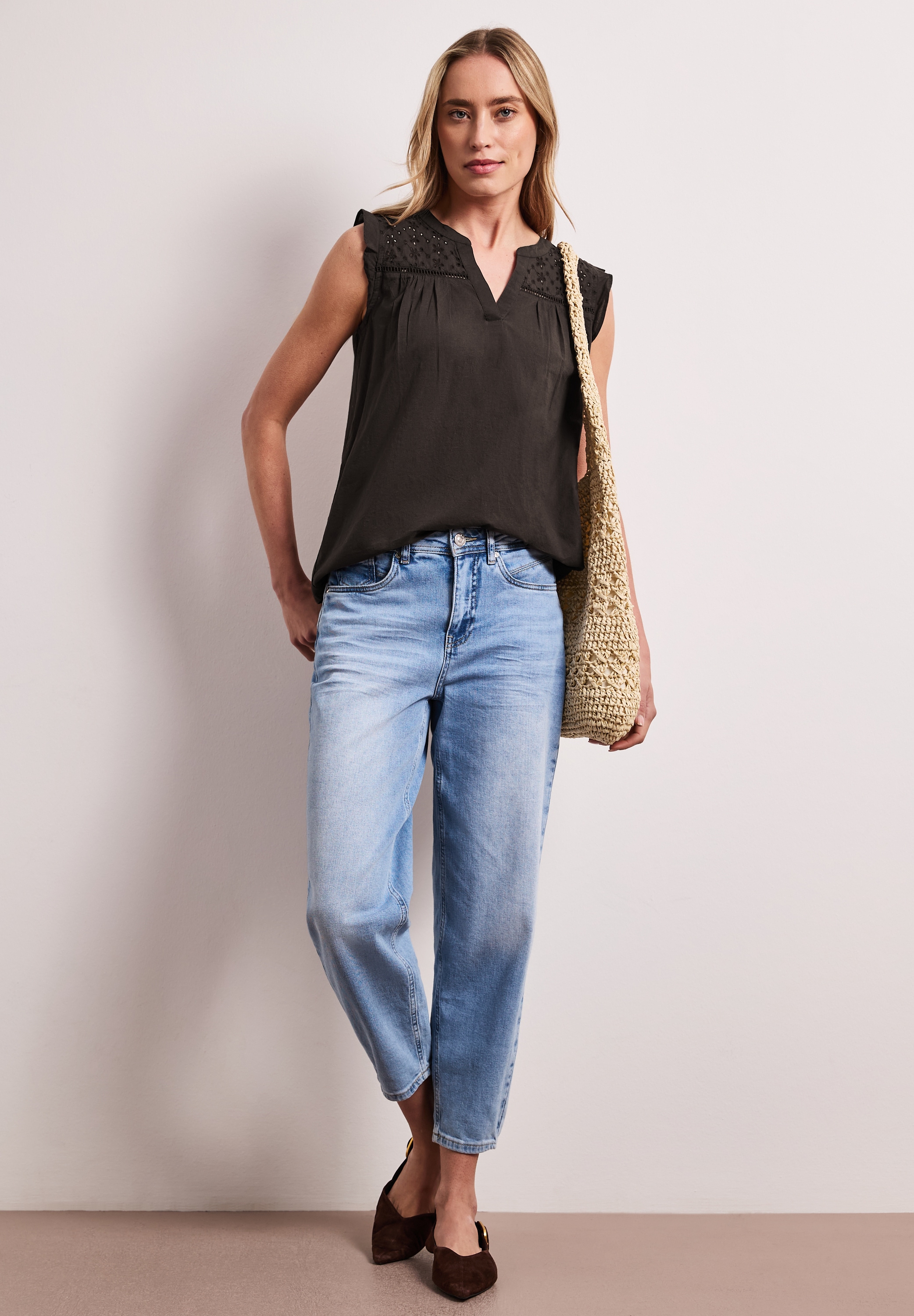 STREET ONE Blusentop Blustentop mit Split Neck und Shiffleydetails