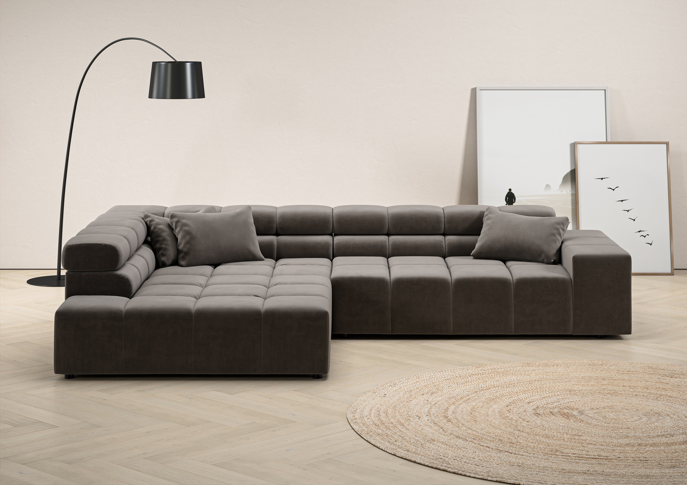 INOSIGN Ecksofa "Ancona incl. Kopfteilverstellung, Zierkissen Breite 319cm, günstig online kaufen